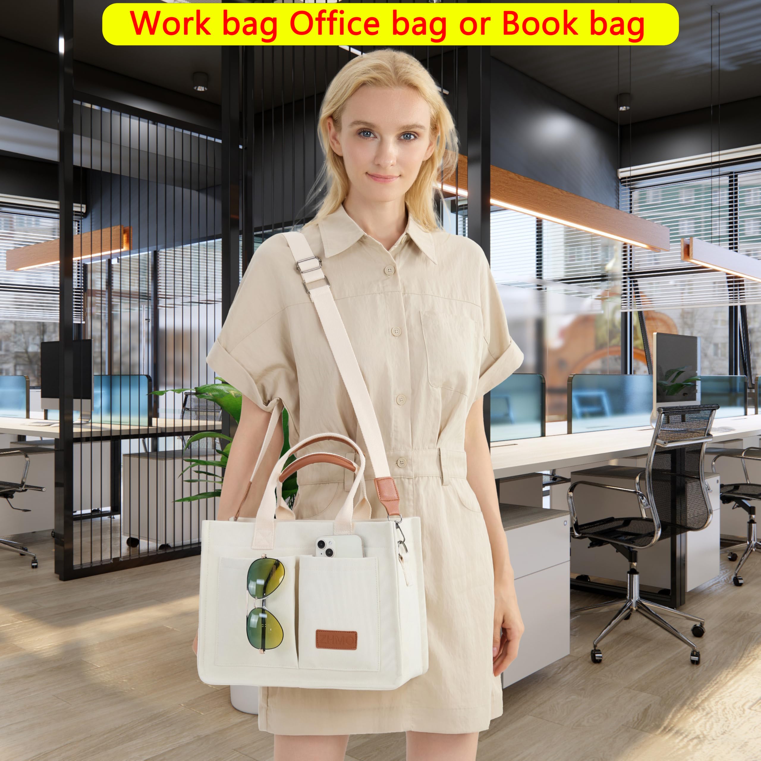 ZHMO Canvas Tote Bag for Women,Women's Bags Crossbody Bags Work Laptop Tote Bag Large Handbags Purse for Travel Nurse Teacher
