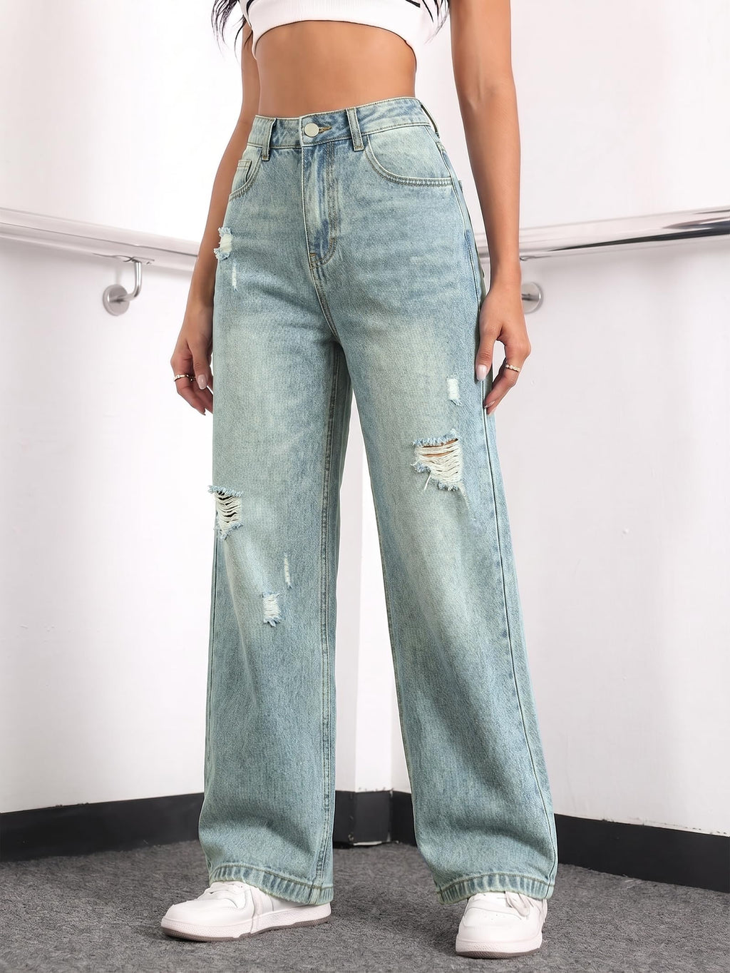 EMMIOL Women Baggy Jeans Mid-Low Waist Boyfriend Streetwear Vintage Jeans Wide Leg Denim Pants