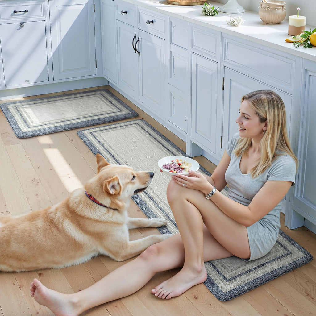KIMODE Kitchen Mats 2PCS,Cushioned Anti Fatigue Kitchen Rugs and Mats,Non Skid Waterproof Kitchen Mats for Floor,Comfort Foam Standing Mat for Home Decor, Office,Sink,Laundry Room,Desk,Black and White