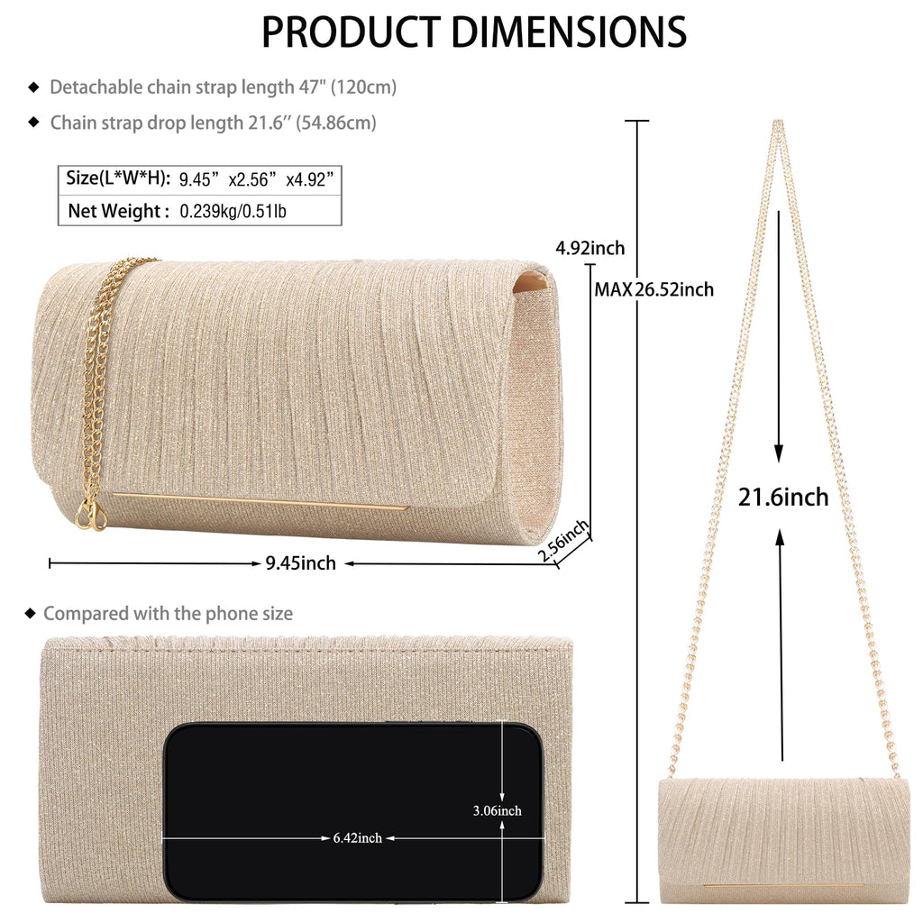 Women's Sparkling Evening Clutch Purse-Glitter Handbag with Detachable Strap for Weddings, Prom, Cocktail Parties