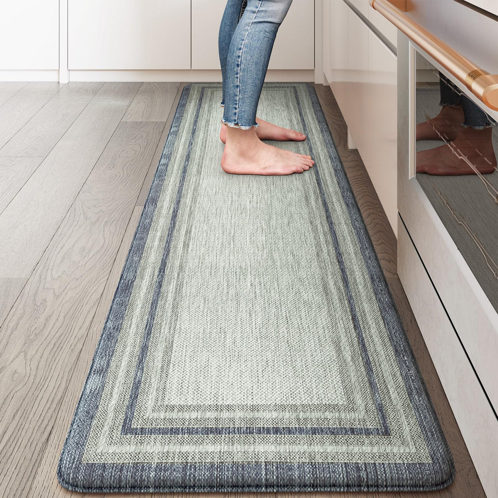 KIMODE Kitchen Mats 2PCS,Cushioned Anti Fatigue Kitchen Rugs and Mats,Non Skid Waterproof Kitchen Mats for Floor,Comfort Foam Standing Mat for Home Decor, Office,Sink,Laundry Room,Desk,Black and White