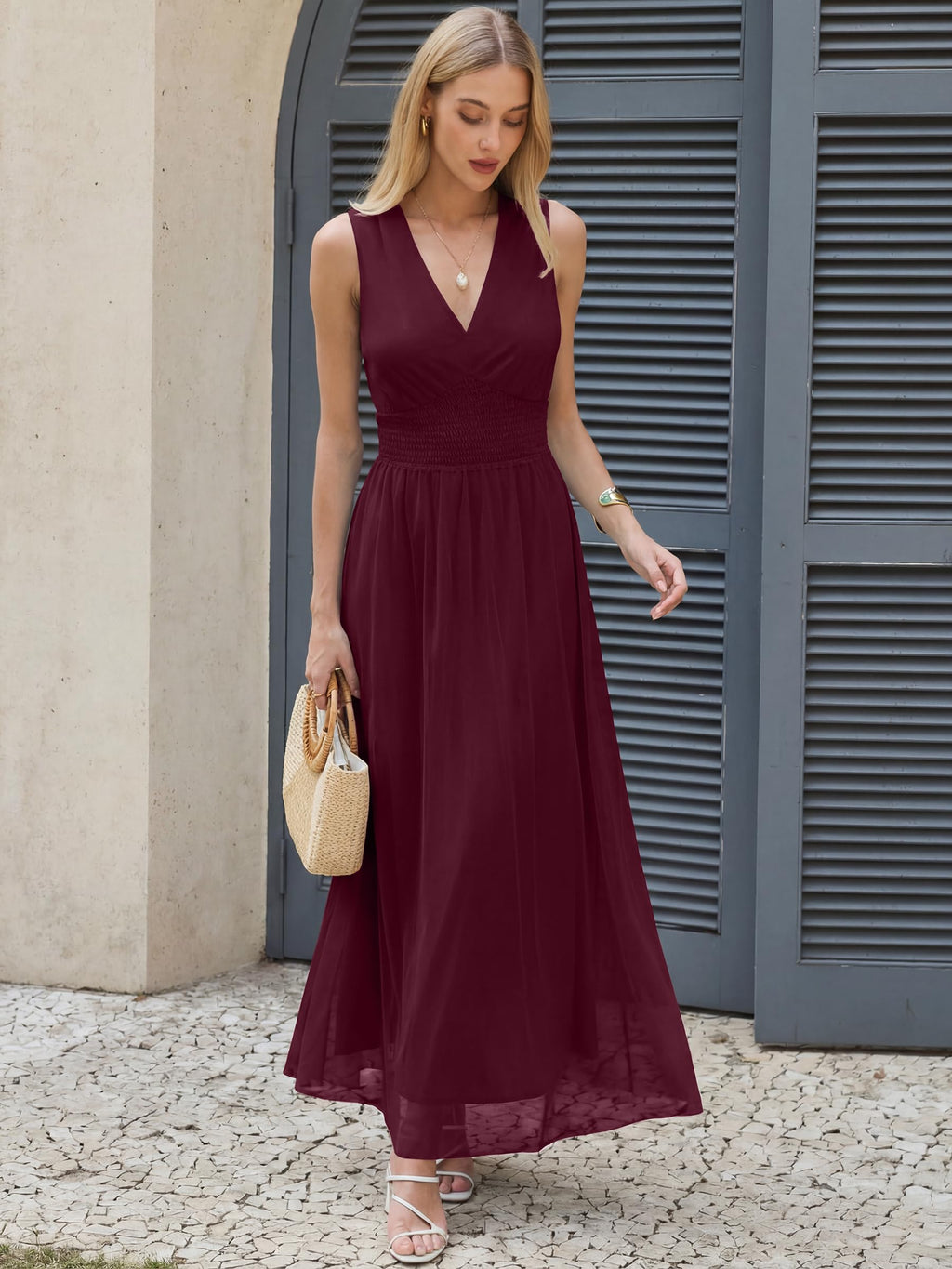 ANRABESS Womens Summer Floral Maxi Dress, A Line Tulle,Elegant for Wedding Guest & Beach Vacation,Flowy Casual Boho Outfits