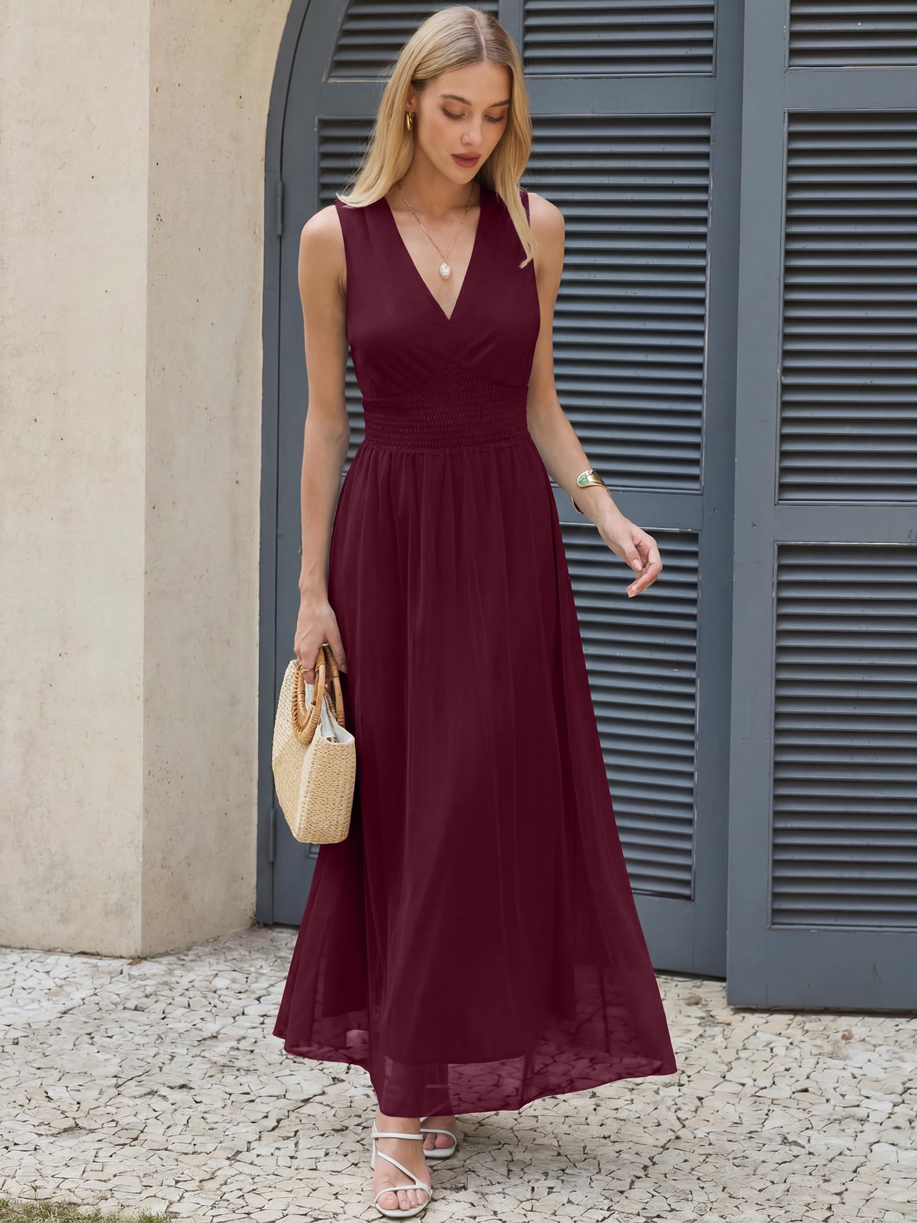 ANRABESS Womens Summer Floral Maxi Dress, A Line Tulle,Elegant for Wedding Guest & Beach Vacation,Flowy Casual Boho Outfits