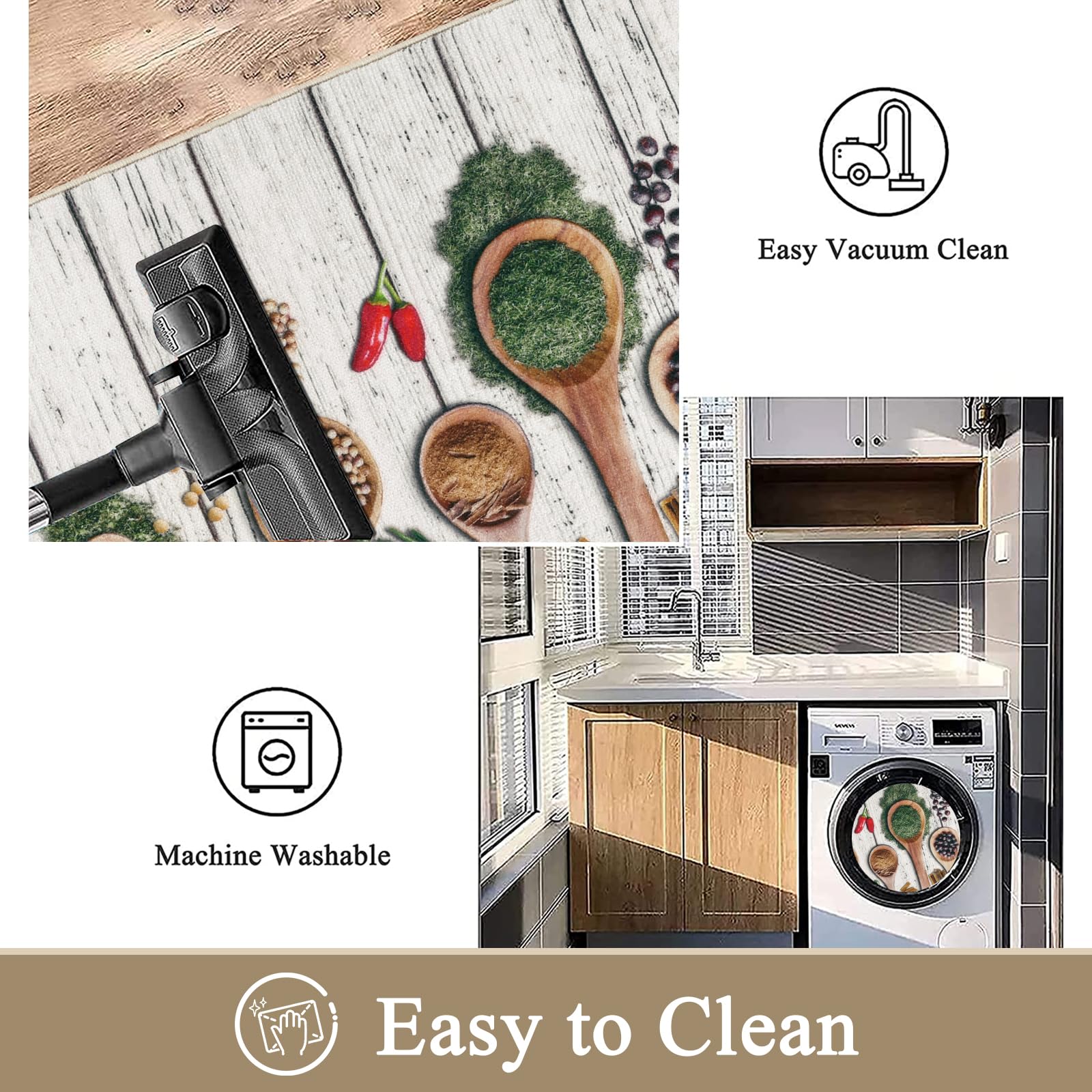 Vaukki Boho Kitchen Rug Sets 3 Pieces, Washable Kitchen Mats for Floor, Non Slip Soft Kitchen Area Rug Floor Mat for Kitchen, Laundry Room and Hallway (Grey and Beige, 20''x32''+20''x47''+20''x59'')