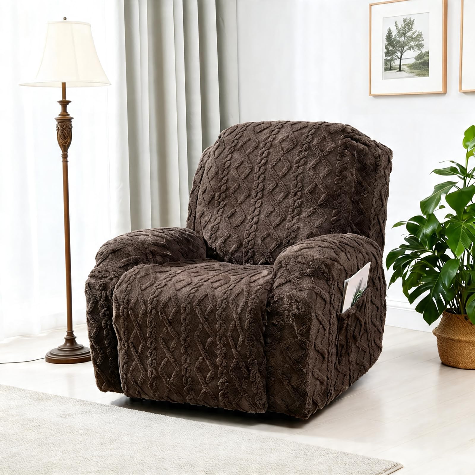 JOKIVTOU Recliner Chair Covers 4-Pieces Reclining Chair Slipcovers with Pocket& Elastic Bottom, Soft Feel Fitted Lazy Boy Sofa Couch Cover Washable, Stretch Recliner Furniture Protector