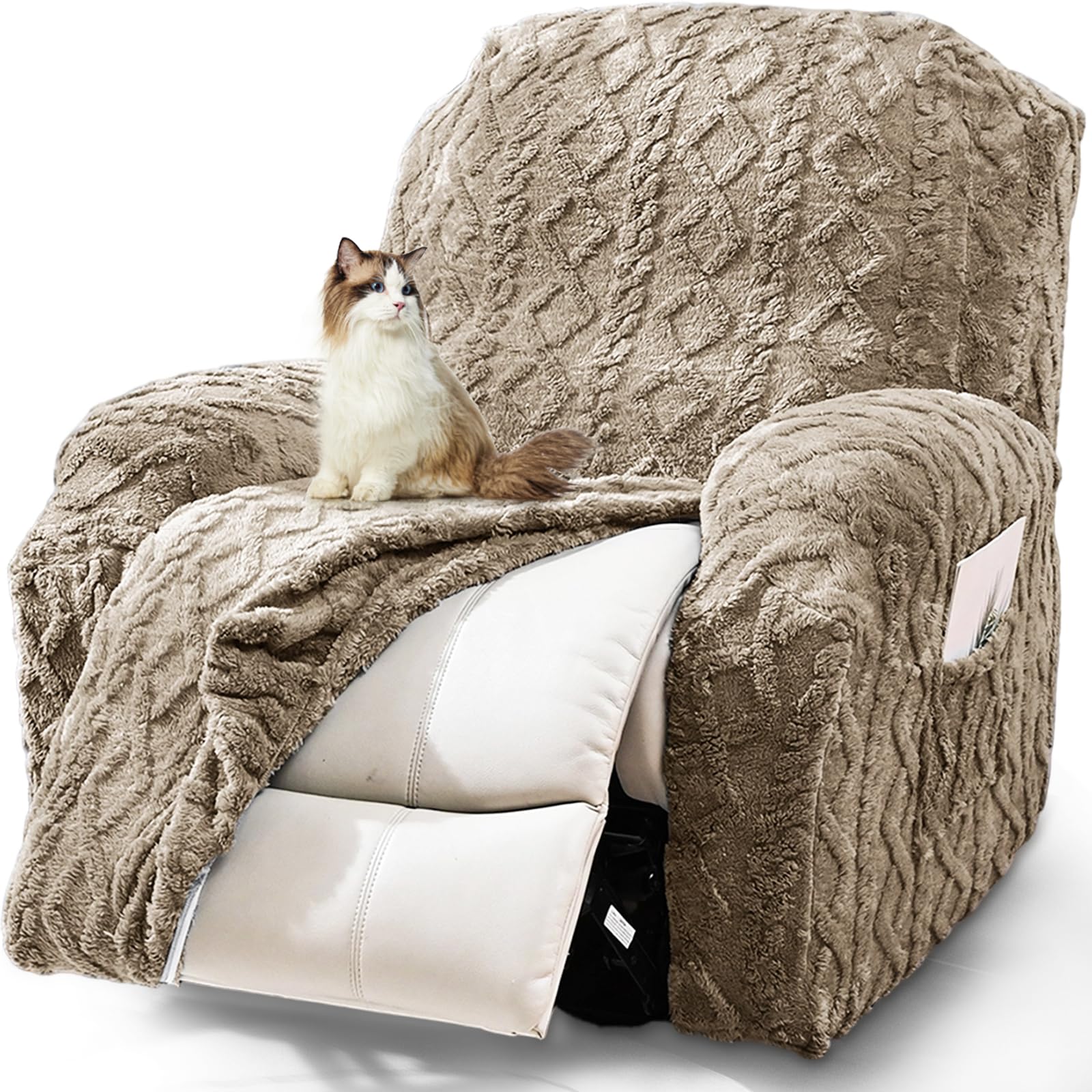 JOKIVTOU Recliner Chair Covers 4-Pieces Reclining Chair Slipcovers with Pocket& Elastic Bottom, Soft Feel Fitted Lazy Boy Sofa Couch Cover Washable, Stretch Recliner Furniture Protector