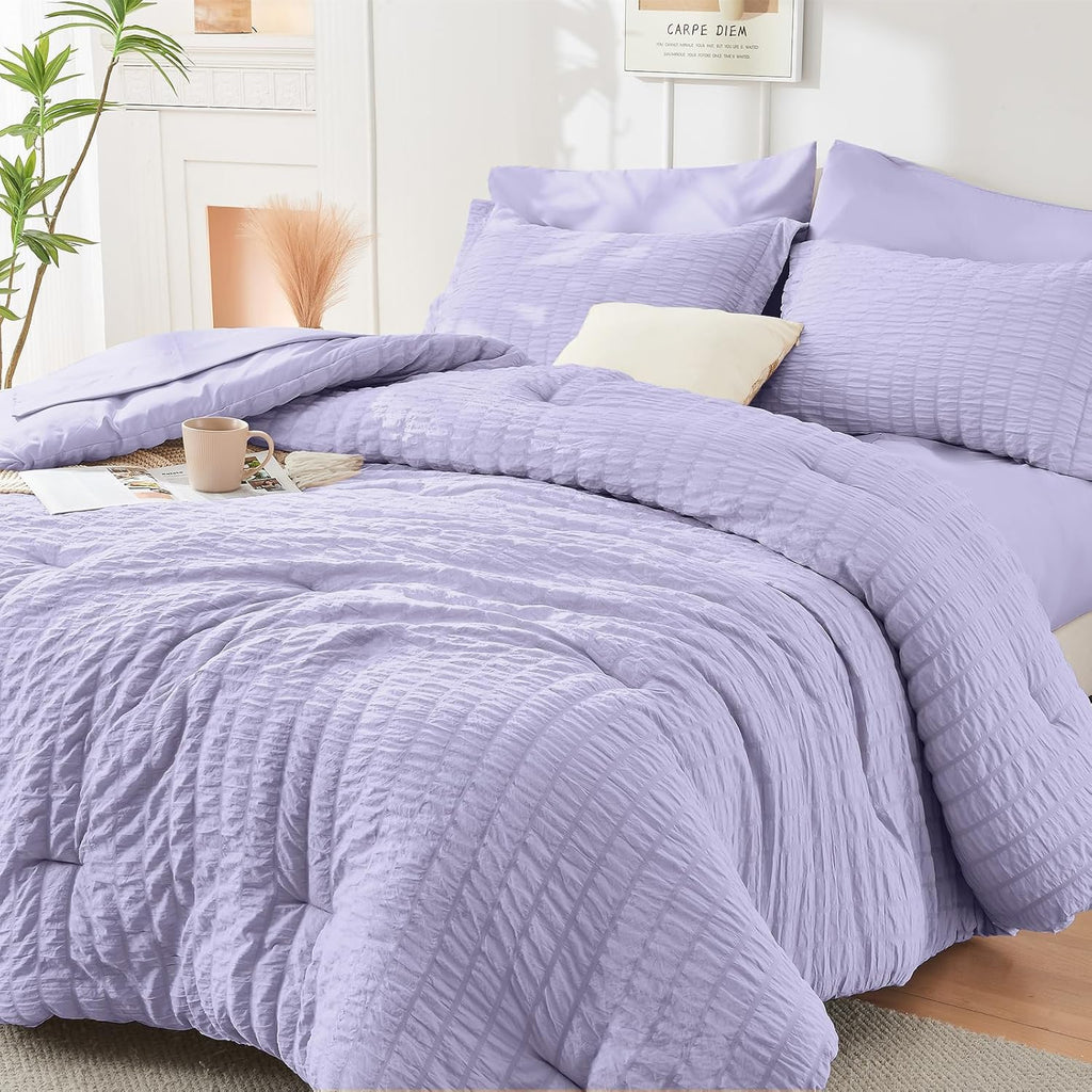 HYMOKEGE 7 Piece King Size Comforter Set Seersucker, All Season Luxury Bed in a Bag for Bedroom, Bedding Set with Comforters, Sheets, Pillowcases & Shams, Dark Grey
