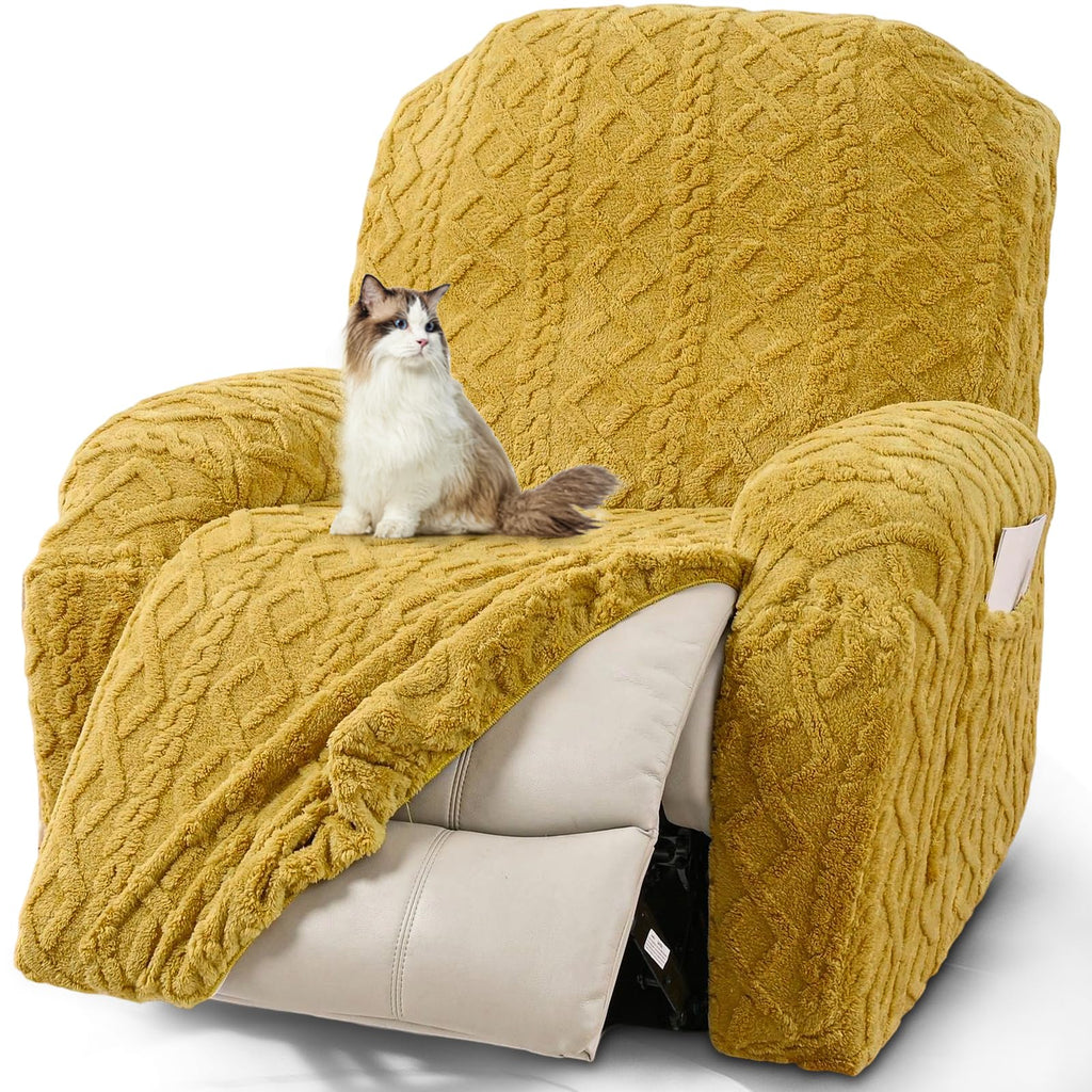 JOKIVTOU Recliner Chair Covers 4-Pieces Reclining Chair Slipcovers with Pocket& Elastic Bottom, Soft Feel Fitted Lazy Boy Sofa Couch Cover Washable, Stretch Recliner Furniture Protector