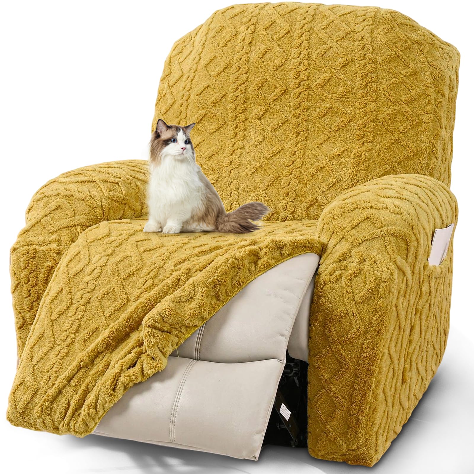 JOKIVTOU Recliner Chair Covers 4-Pieces Reclining Chair Slipcovers with Pocket& Elastic Bottom, Soft Feel Fitted Lazy Boy Sofa Couch Cover Washable, Stretch Recliner Furniture Protector