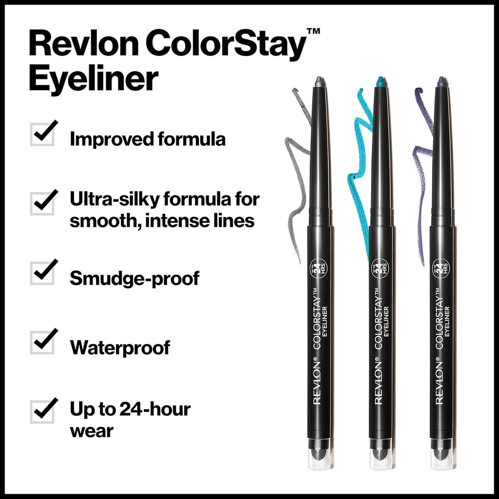 Revlon ColorStay Pencil Waterproof Eyeliner, Smudge-Proof, Eye Makeup with Built-In Sharpener, Long-Lasting, Matte Finish, 201 Black, 2 pack