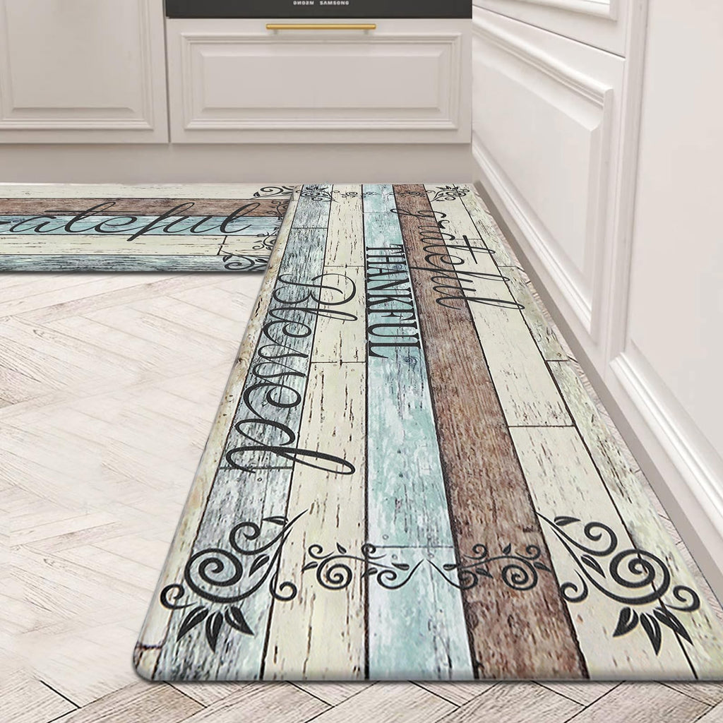 HEBE Anti Fatigue Kitchen Mat Set of 2 Non Slip Cushioned Kitchen Mats for Floor Waterproof Farmhouse Kitchen Rugs and Mats Set Comfort Standing Desk Mat Carpet for Sink,Office,Laundry