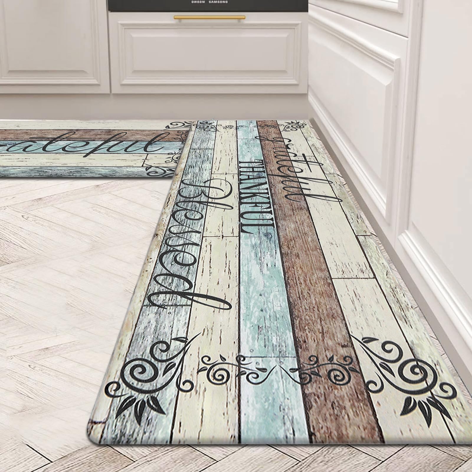 HEBE Anti Fatigue Kitchen Mat Set of 2 Non Slip Cushioned Kitchen Mats for Floor Waterproof Farmhouse Kitchen Rugs and Mats Set Comfort Standing Desk Mat Carpet for Sink,Office,Laundry