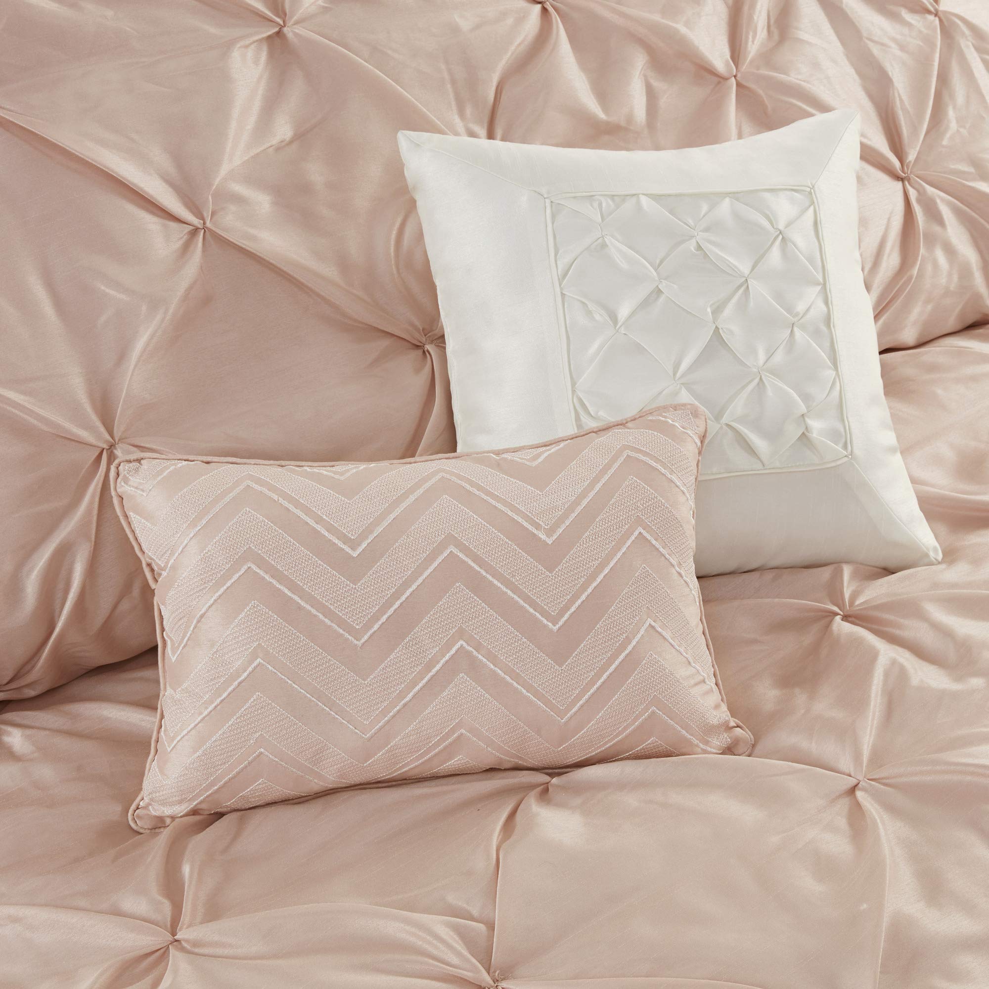 Madison Park Essentials Room in a Bag Faux Silk Comforter Set - Luxe Diamond Tufting All Season Bedding, Matching Curtains, Decorative Pillows, Taupe King(104"x92") 24 Piece