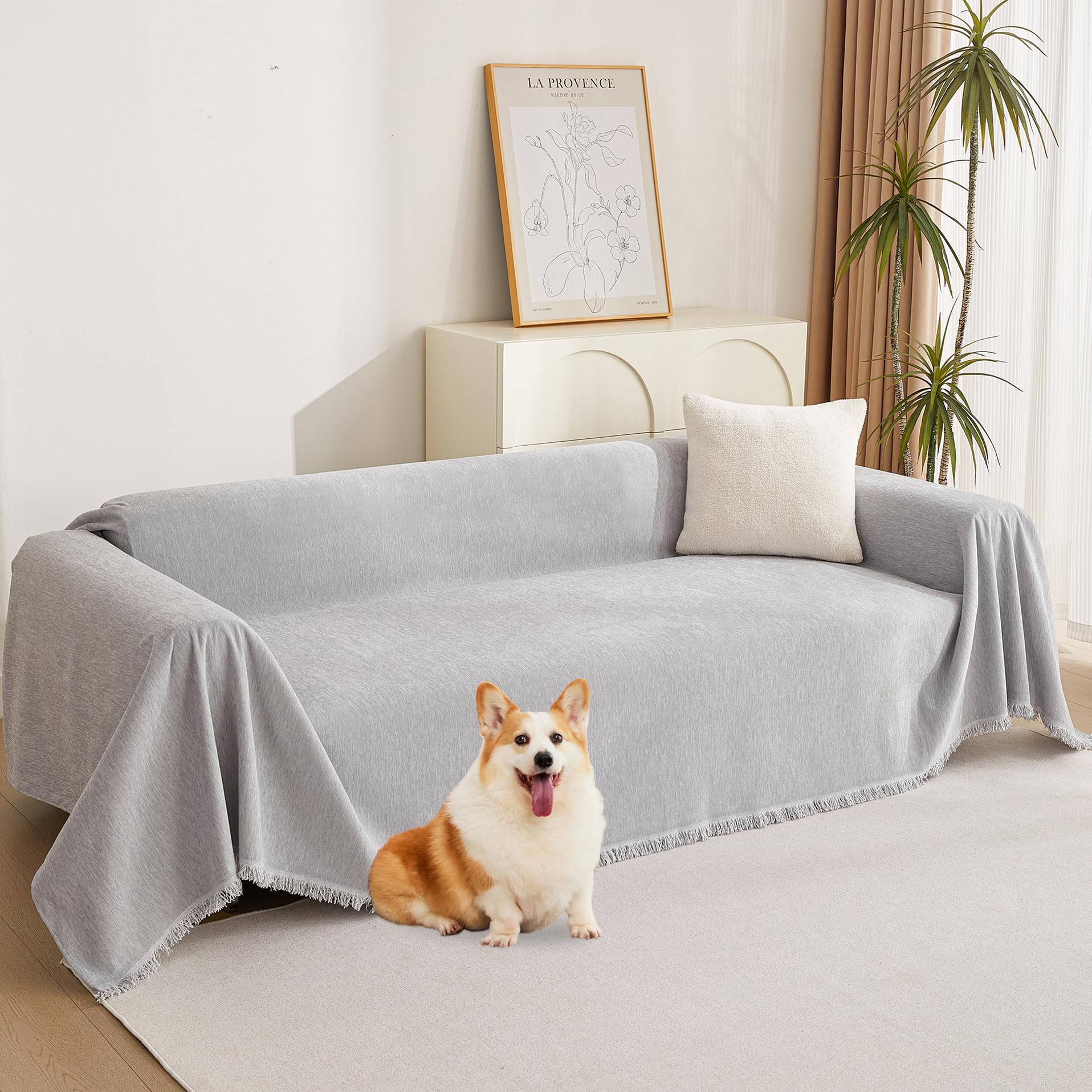 MYSKY HOME Boho Couch Cover Super Soft Couch Covers for 2-3 Cushion Couch Sofa, Modern Grey Jacquard Sofa Slipcover Loveseat Futon Cover, Couch Covers for Sectional Sofa, 71" x 118", Grey Curve