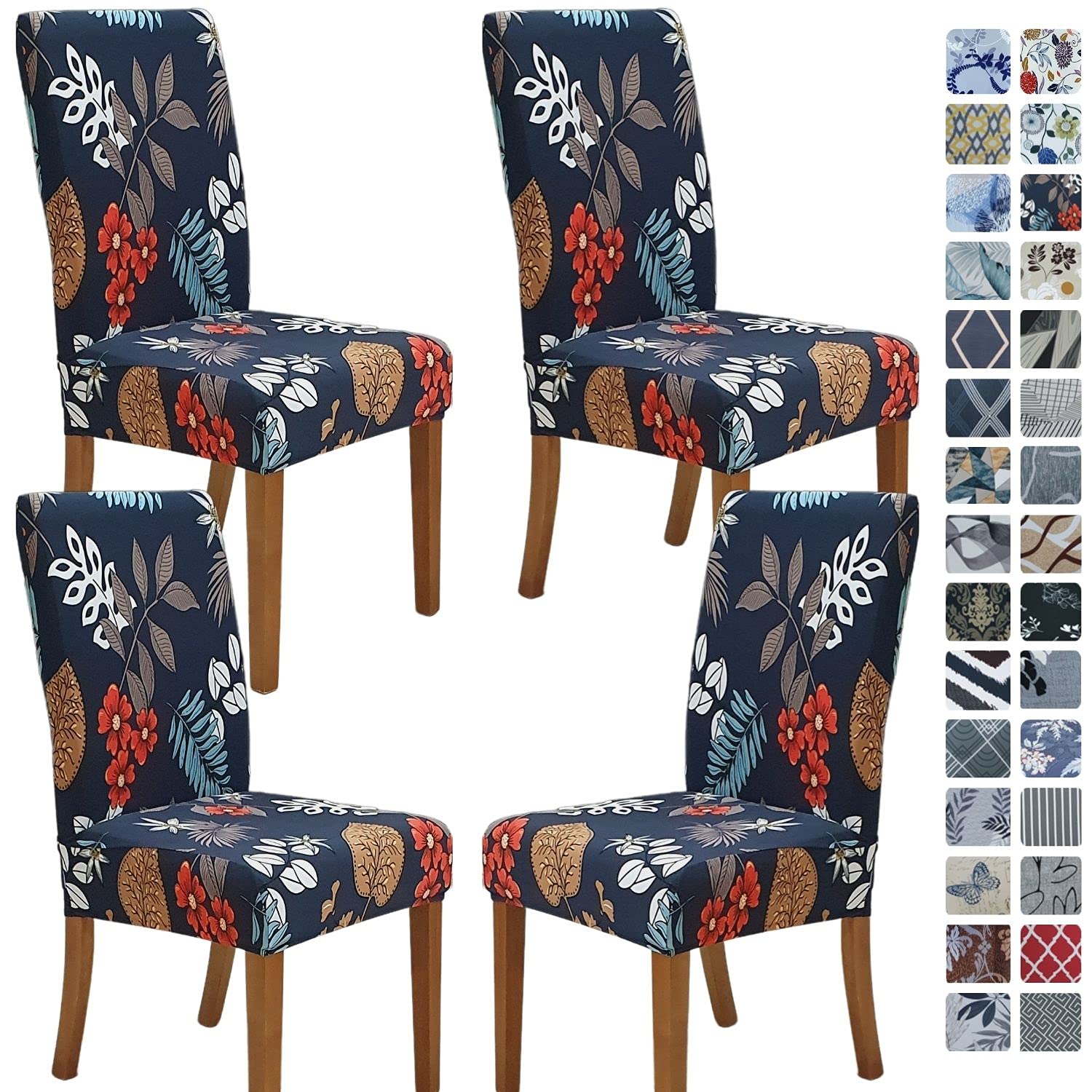 SPRINGRICO Chair Covers for Dining Room 6 Pack, Stretch Dining Chair Cover, Washable Spandex Kitchen Parsons Chair Slipcovers, Removable Seat Protector for Home or Party (Set of 6, Floral Beige)