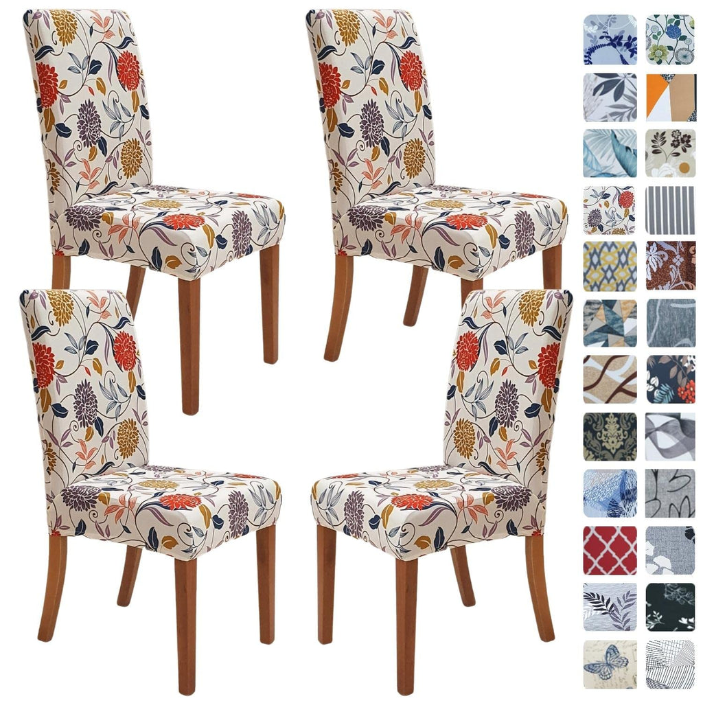 SPRINGRICO Chair Covers for Dining Room 6 Pack, Stretch Dining Chair Cover, Washable Spandex Kitchen Parsons Chair Slipcovers, Removable Seat Protector for Home or Party (Set of 6, Floral Beige)