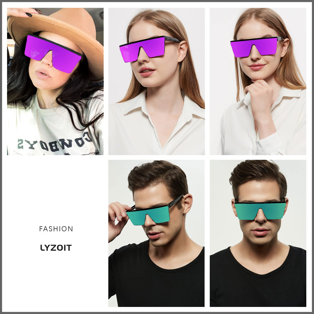LYZOIT Square Oversized Sunglasses for Women Men Big Flat Top Fashion Shield Large UV Protection Rimless Shades