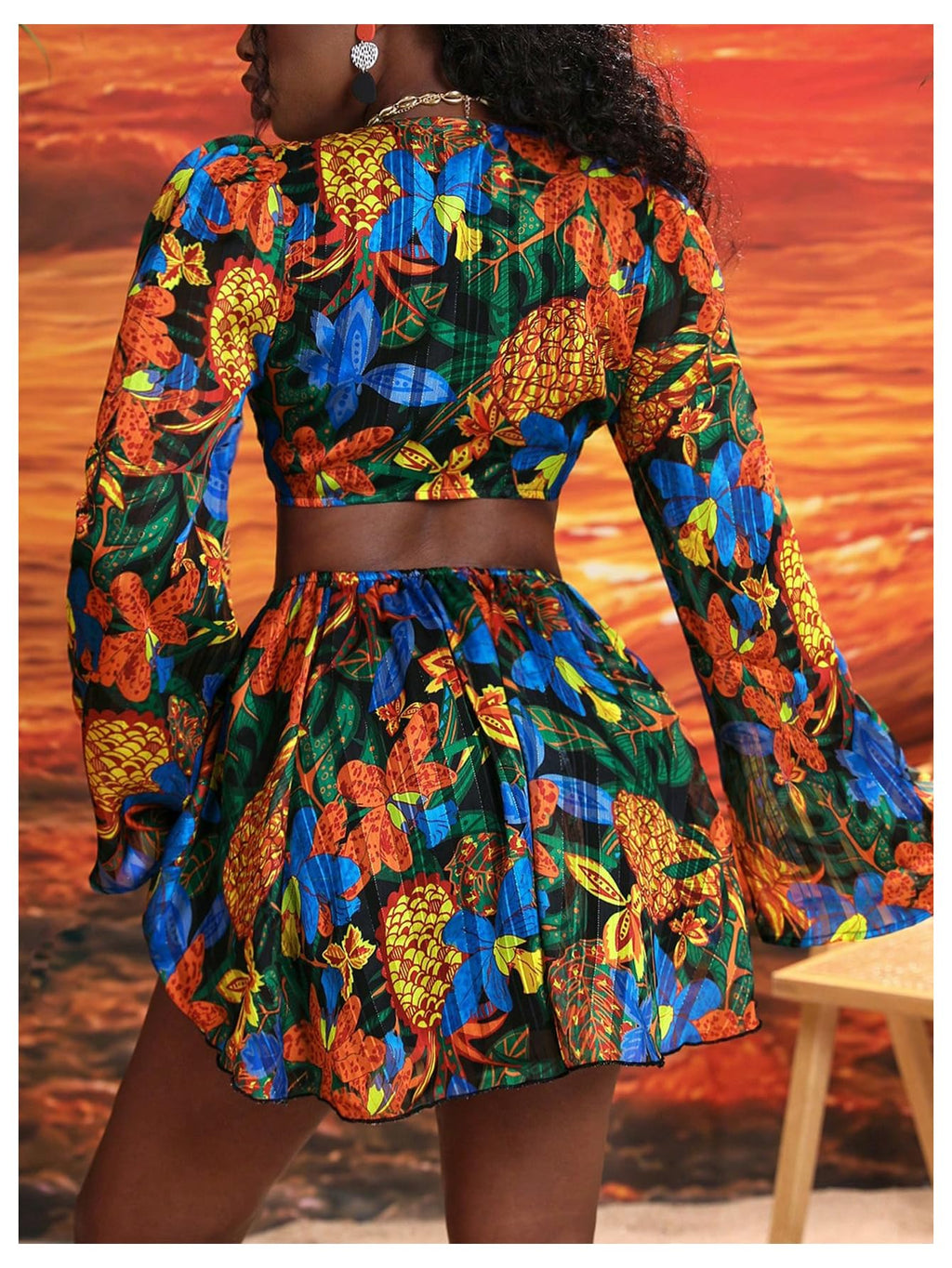 BEAUDRM Women's Tropical Dresses Summer Dress Vacation Beach Sundresses Sexy Long Bell Sleeve Two Piece Vacation Outfits