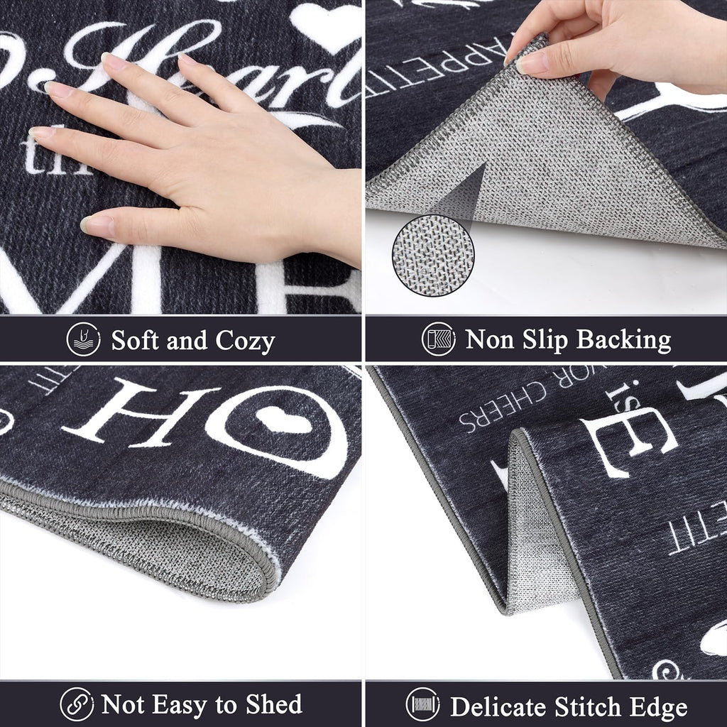 Vaukki Boho Kitchen Rug Sets 3 Pieces, Washable Kitchen Mats for Floor, Non Slip Soft Kitchen Area Rug Floor Mat for Kitchen, Laundry Room and Hallway (Grey and Beige, 20''x32''+20''x47''+20''x59'')