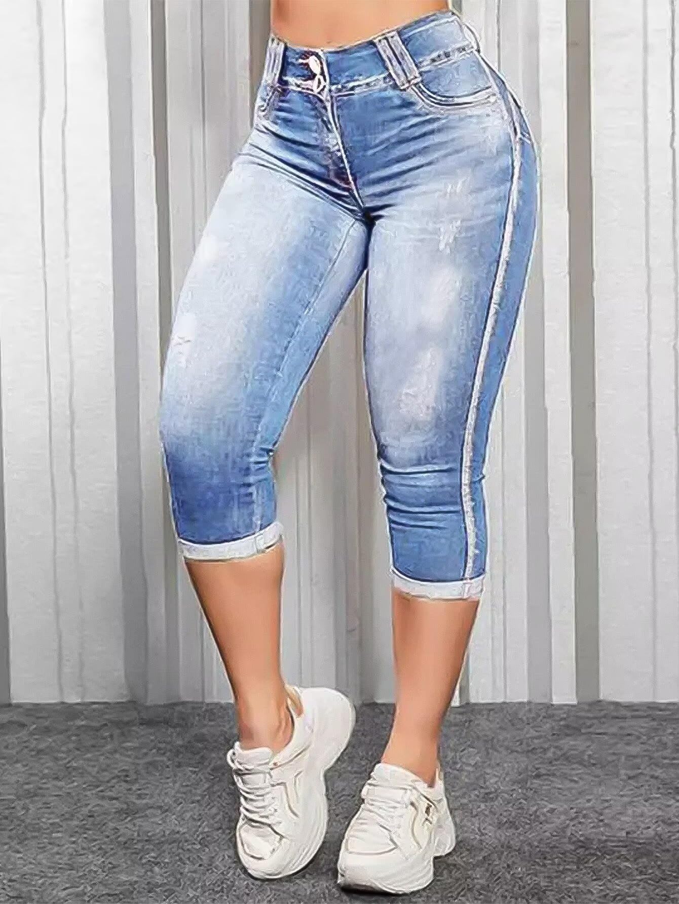 Flamingals High Waist Capris Jeans for Women Casual Summer Butt Lifting Skinny Denim Capri
