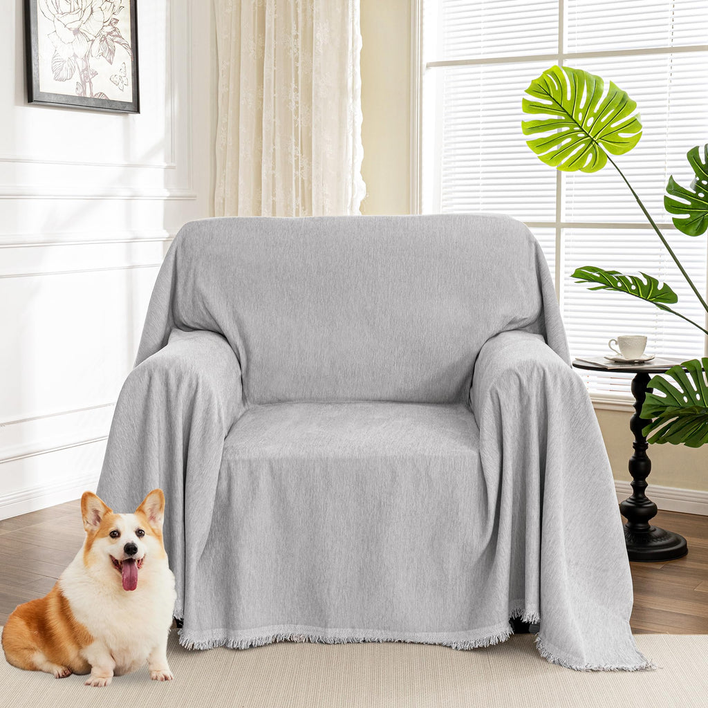 MYSKY HOME Boho Couch Cover Super Soft Couch Covers for 2-3 Cushion Couch Sofa, Modern Grey Jacquard Sofa Slipcover Loveseat Futon Cover, Couch Covers for Sectional Sofa, 71" x 118", Grey Curve