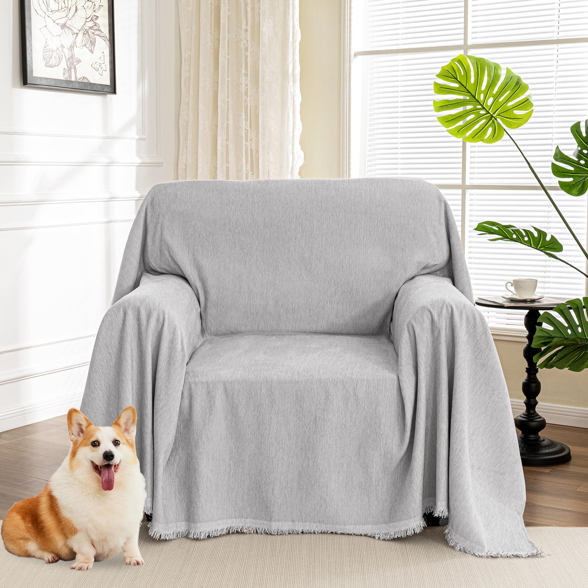 MYSKY HOME Boho Couch Cover Super Soft Couch Covers for 2-3 Cushion Couch Sofa, Modern Grey Jacquard Sofa Slipcover Loveseat Futon Cover, Couch Covers for Sectional Sofa, 71" x 118", Grey Curve
