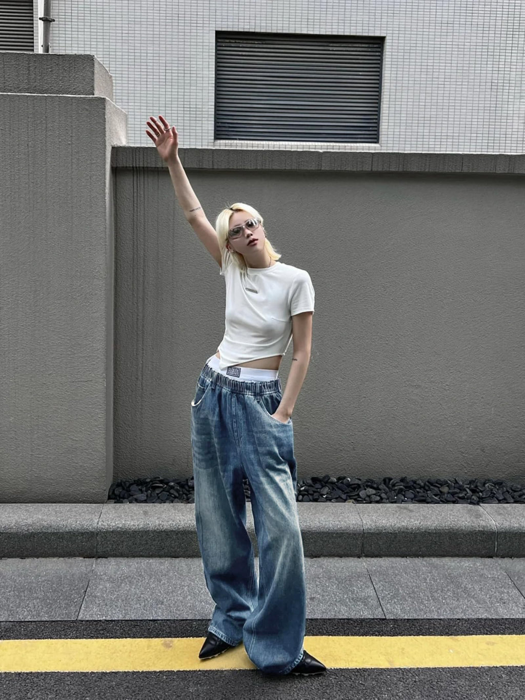 EMMIOL Women Baggy Jeans Mid-Low Waist Boyfriend Streetwear Vintage Jeans Wide Leg Denim Pants