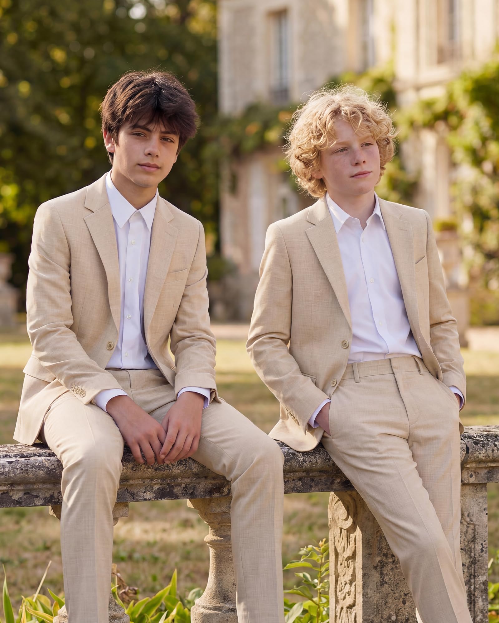 WULFUL Boys' Slim Fit Suit 3 Pieces:Jacket, Pants, Shirt,Summer Suit Set for Teens Boys Wedding Beach