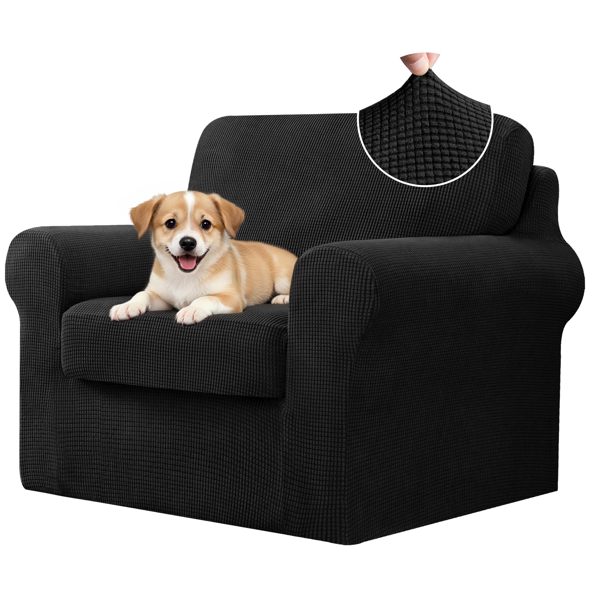 CHUN YI 7 Piece Couch Covers Sofa Covers Washable, Stretch Sofa Slipcovers for 3 Cushion Couch with Seperate Backrest and Cushion Covers, Anti Slip Furniture Protector for Dogs Pets (Large, Grey)