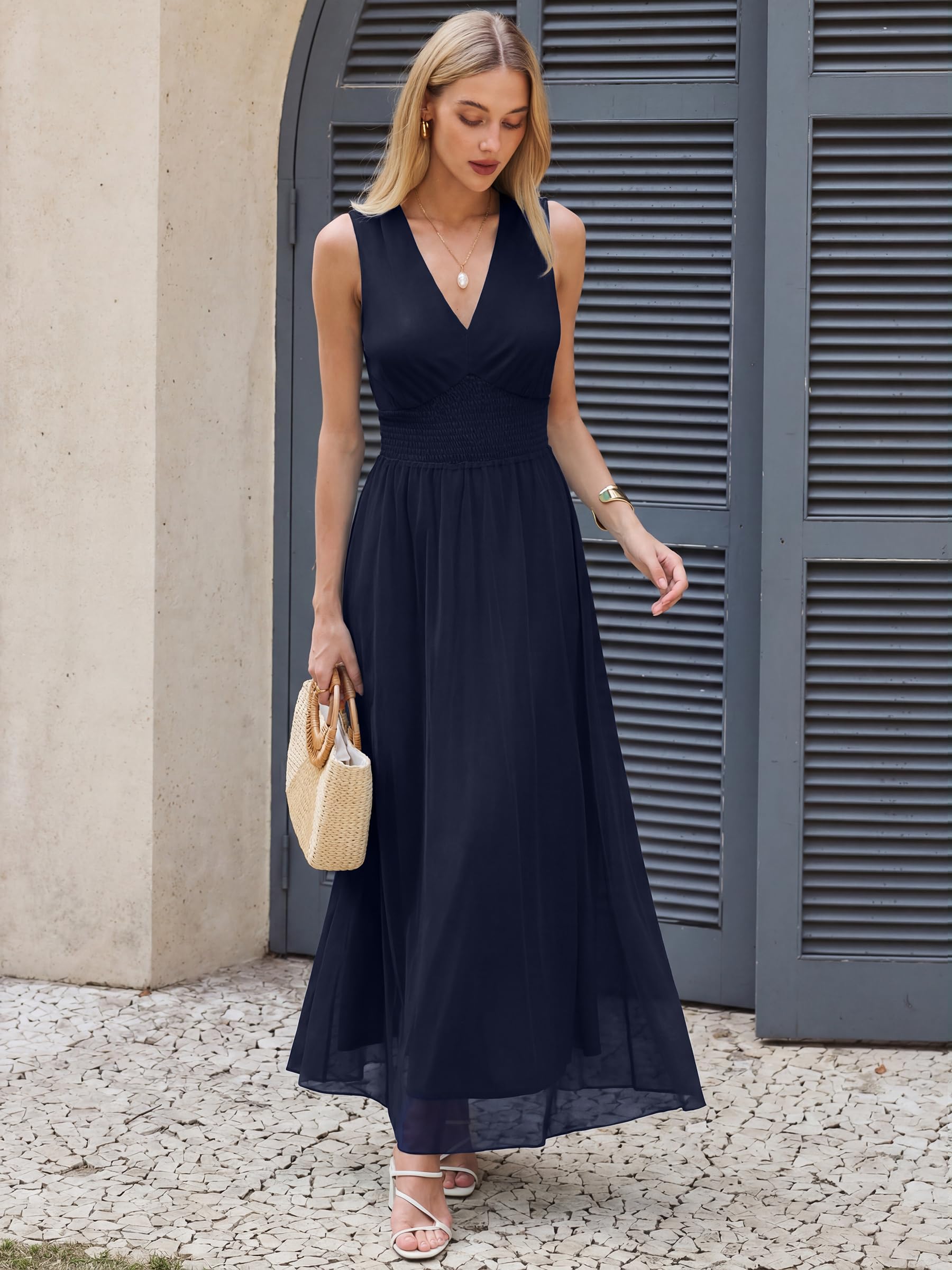 ANRABESS Womens Summer Floral Maxi Dress, A Line Tulle,Elegant for Wedding Guest & Beach Vacation,Flowy Casual Boho Outfits