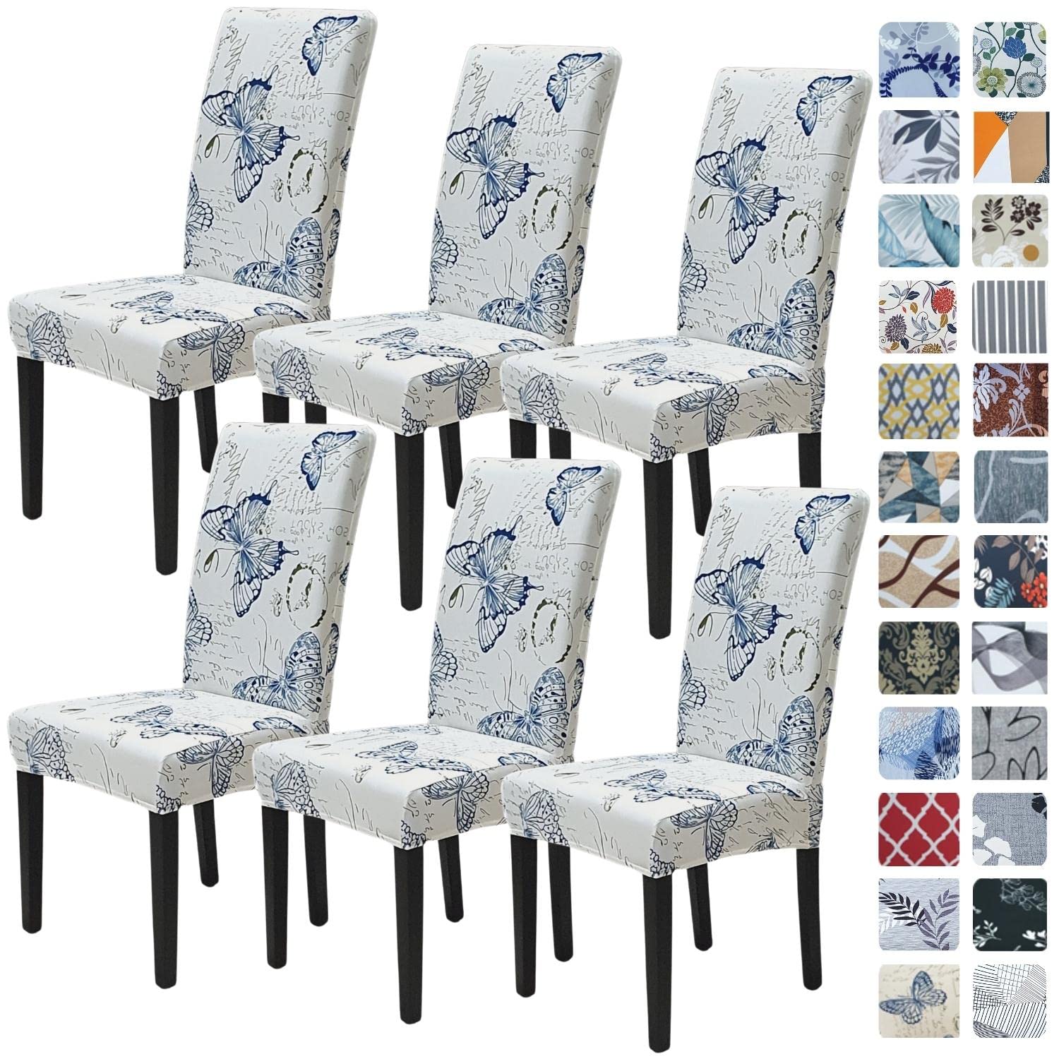SPRINGRICO Chair Covers for Dining Room 6 Pack, Stretch Dining Chair Cover, Washable Spandex Kitchen Parsons Chair Slipcovers, Removable Seat Protector for Home or Party (Set of 6, Floral Beige)