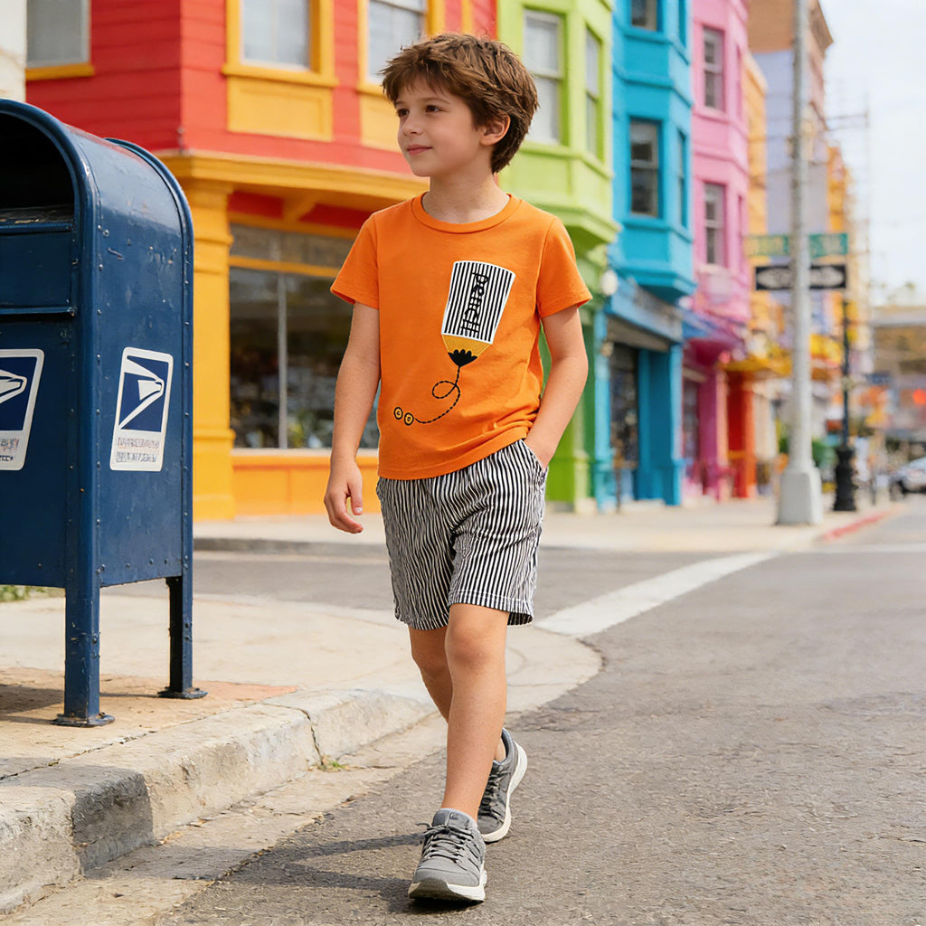 Kids Tween Boy Casual Clothing Set Letter Graphic Colorblock Tee +Shorts Summer Clothing Set 4-14 Years