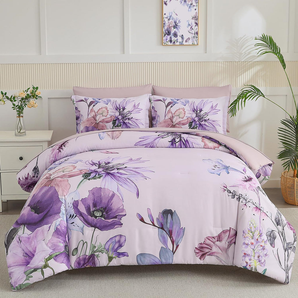 Yogeneg 7 Piece Bed in a Bag King Size Comforter Set Black Bedding Set,Gold Butterfly Leaves Printed on Black Reversible Design,Soft Microfiber Comforter with Sheet Set,All Season(Butterfly,King)