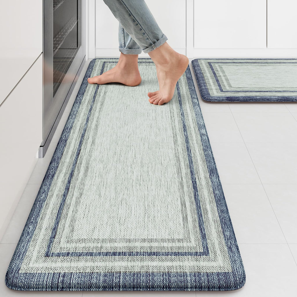 KIMODE Kitchen Mats 2PCS,Cushioned Anti Fatigue Kitchen Rugs and Mats,Non Skid Waterproof Kitchen Mats for Floor,Comfort Foam Standing Mat for Home Decor, Office,Sink,Laundry Room,Desk,Black and White