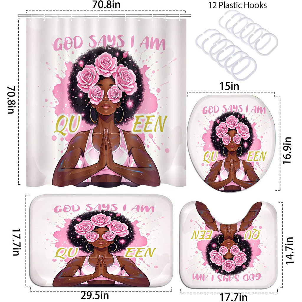 African American Shower Curtain Sets for Bathroom, Black Praying King Bathroom Sets with Waterproof Shower Curtain and Non-Slip Rugs Toilet Lid Cover Bath Mat, Cool Unique Man Bathroom Decor Sets