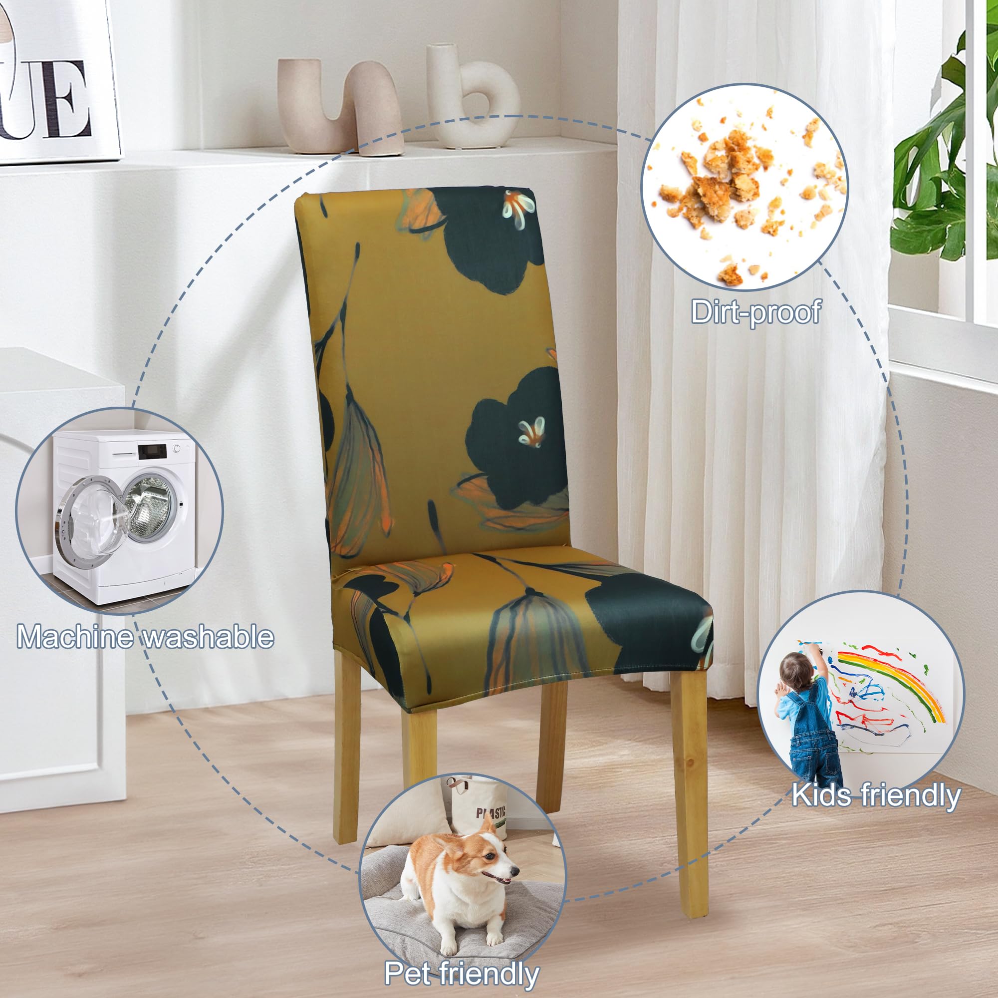 BIETYONE Stretch Dining Chair Covers Set of 6, Soft Removable Washable Kitchen Parsons Chair Slipcovers, High Elastic Seat Protector for Home Hotel Banquet