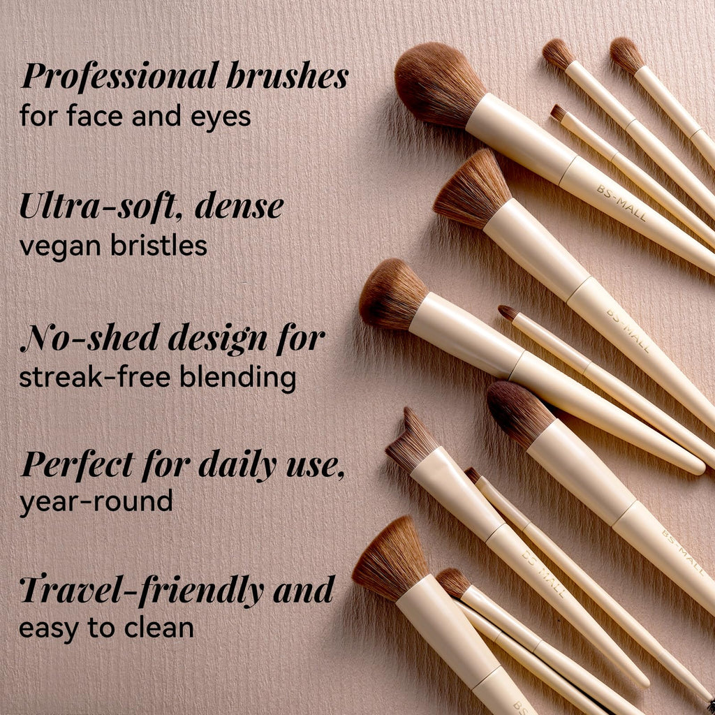 BS-MALL Makeup Brush Set 18 Pcs Professional Foundation Powder Concealers Eyeshadow Blush Synthetic Makeup Brushes with Labeled instruction Black Case Upgraded Version