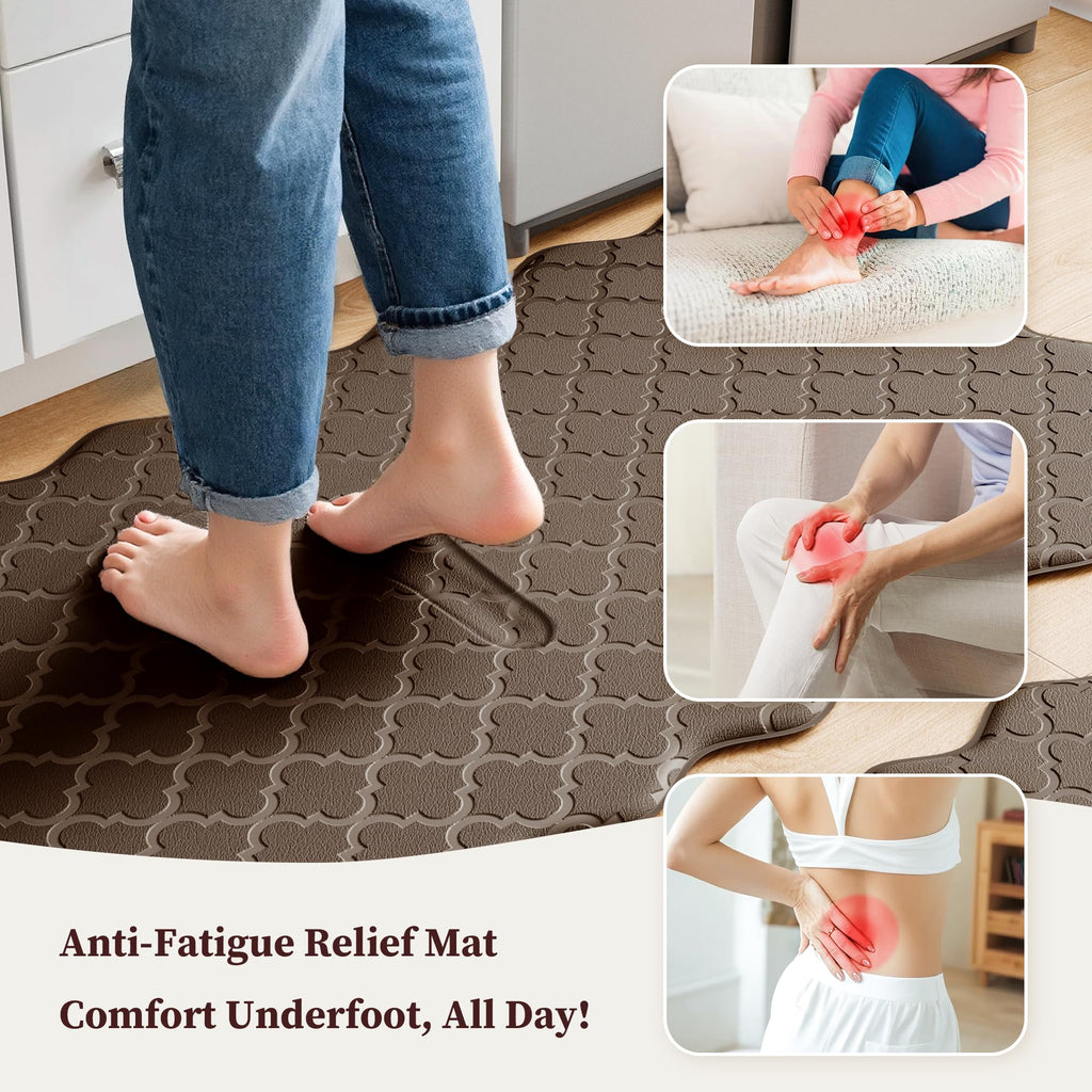 Arenarug Upgrade Scalloped Embossed Kitchen Mats for Floor 2PCS Cushioned Anti Fatigue Waterproof Foam Kitchen Rugs Non Slip Washable Comfort Standing Mat for Office Sink Laundry, Black