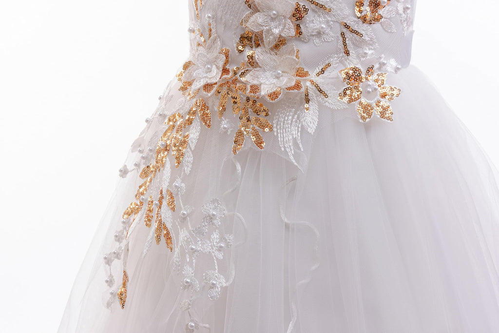 Weileenice Vintage Off the Shoulder Flower Girl Dress Lace Embroidery Little/Big Girls Wedding Bridesmaid Holiday Ballgown