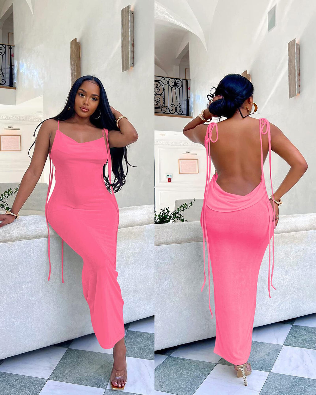 Doweha Women Backless Cowl Neck Cocktail Going Out Dress Halter Slip Long Semi Formal Party 2026 Spring Summer Maxi Dress