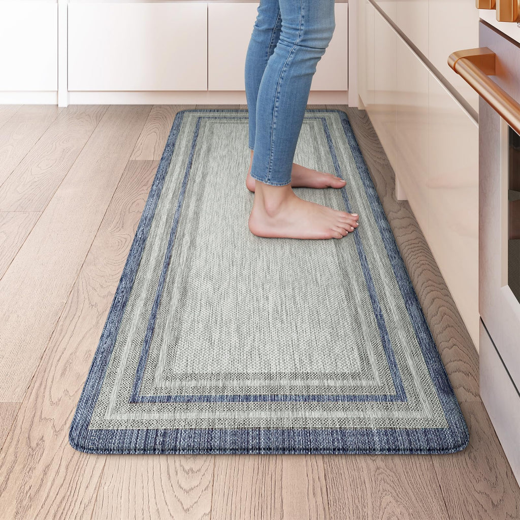 KIMODE Kitchen Mats 2PCS,Cushioned Anti Fatigue Kitchen Rugs and Mats,Non Skid Waterproof Kitchen Mats for Floor,Comfort Foam Standing Mat for Home Decor, Office,Sink,Laundry Room,Desk,Black and White