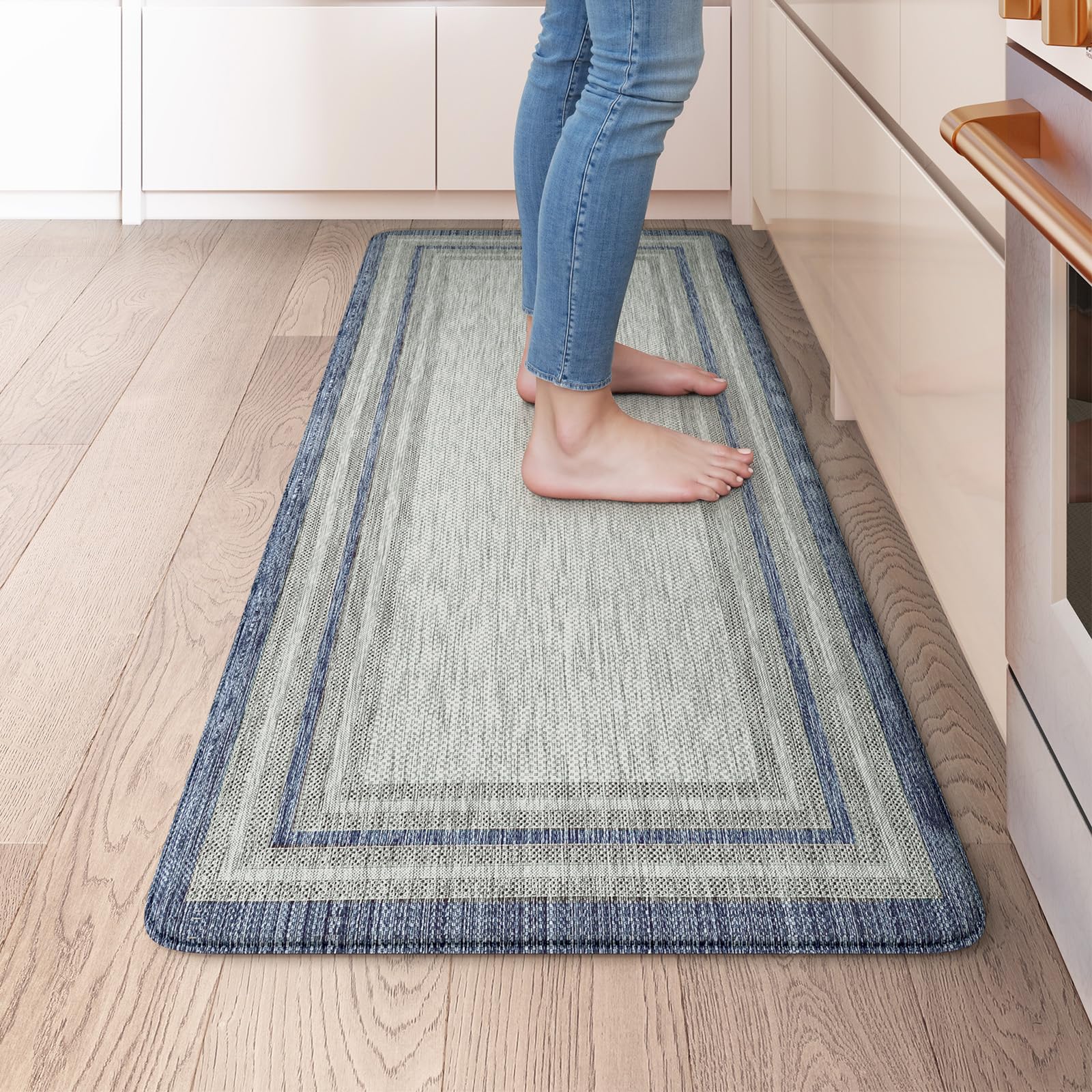 KIMODE Kitchen Mats 2PCS,Cushioned Anti Fatigue Kitchen Rugs and Mats,Non Skid Waterproof Kitchen Mats for Floor,Comfort Foam Standing Mat for Home Decor, Office,Sink,Laundry Room,Desk,Black and White