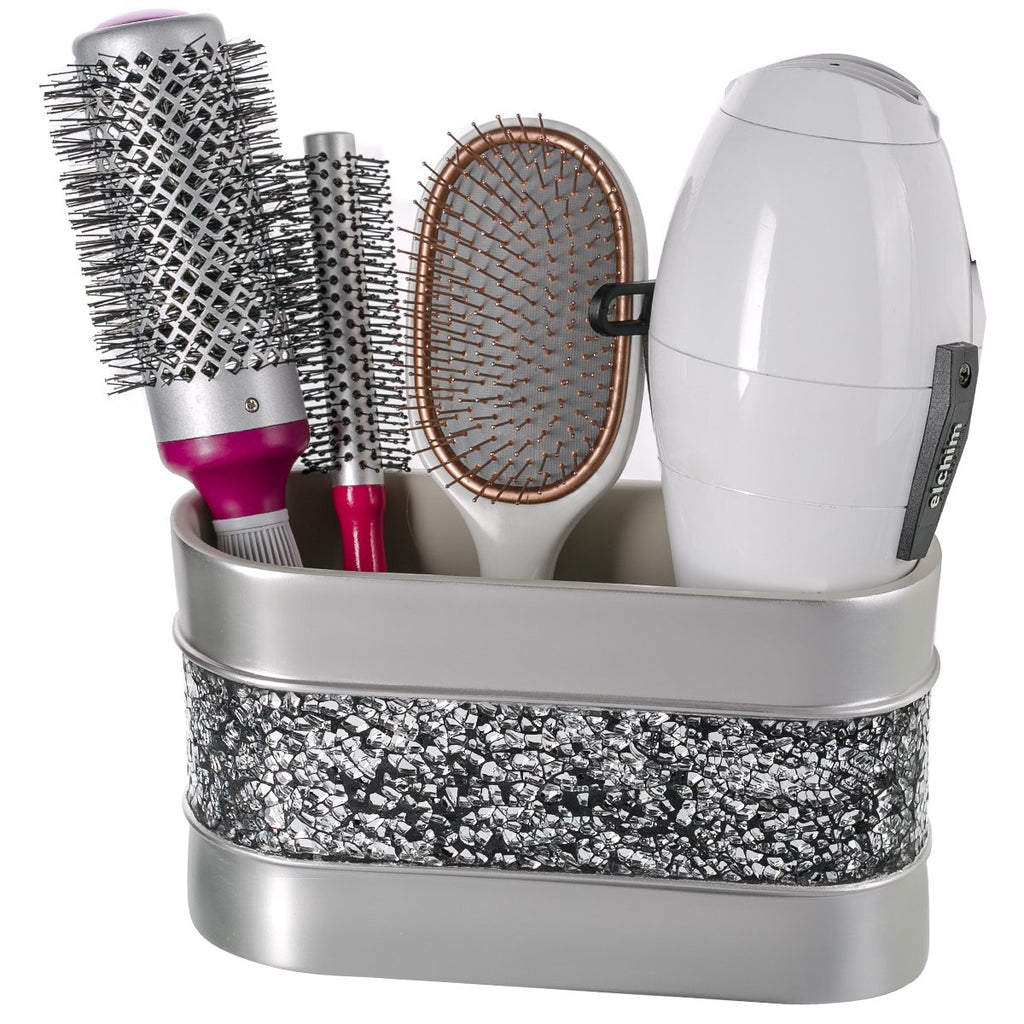 Creative Scents Crackled Glass Silver Bathroom Accessory Set – 4-Piece Vanity Set Includes: Lotion Soap Dispenser, Toothbrush Holder, Tumbler, and Soap Dish