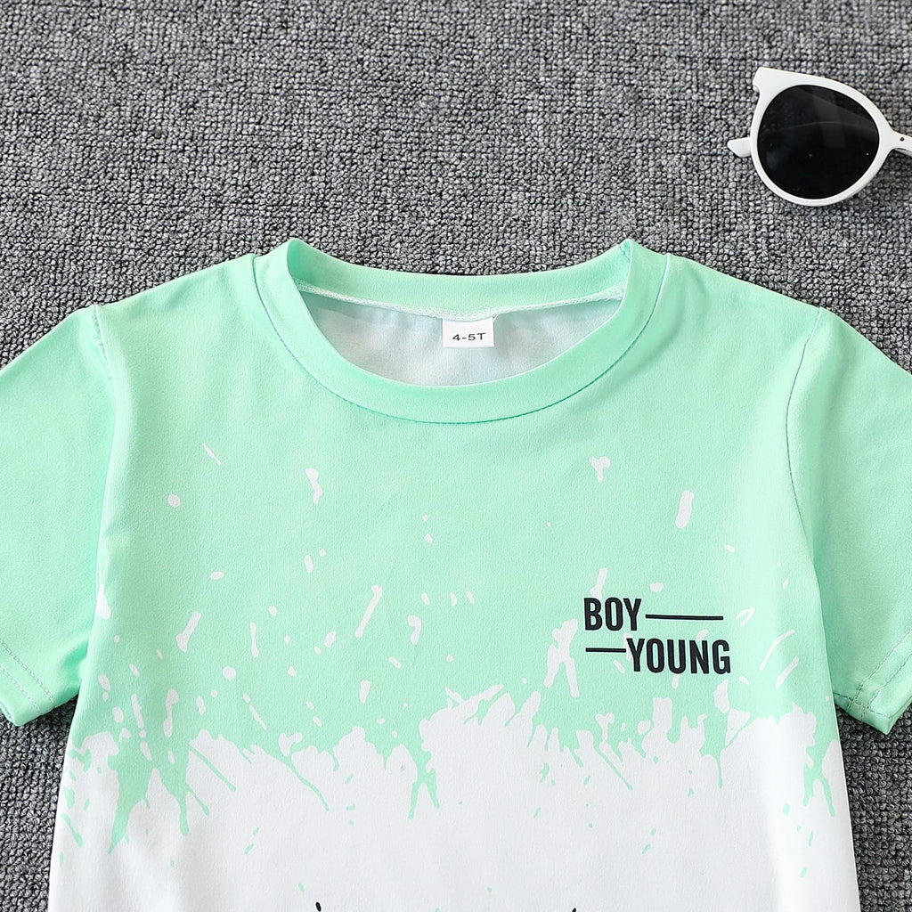 Kids Tween Boy Casual Clothing Set Letter Graphic Colorblock Tee +Shorts Summer Clothing Set 4-14 Years