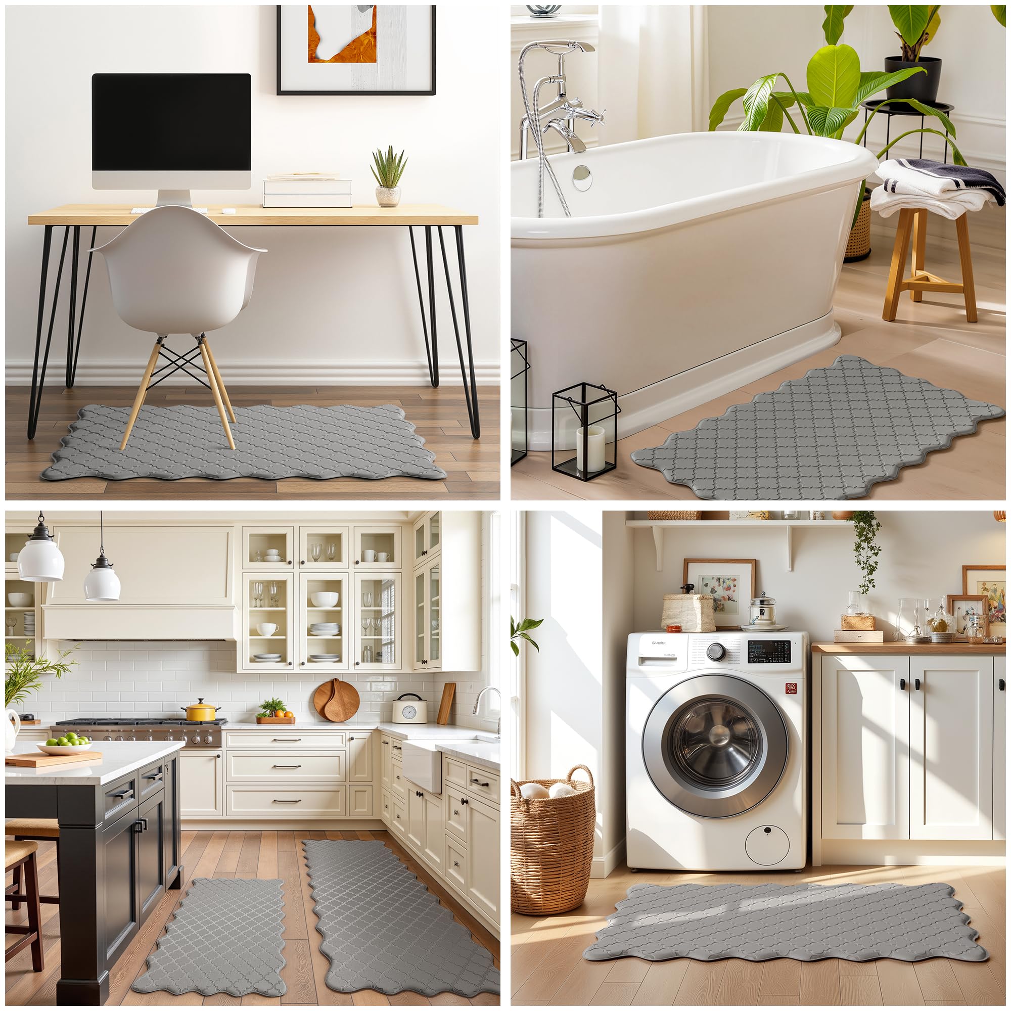 Arenarug Upgrade Scalloped Embossed Kitchen Mats for Floor 2PCS Cushioned Anti Fatigue Waterproof Foam Kitchen Rugs Non Slip Washable Comfort Standing Mat for Office Sink Laundry, Black