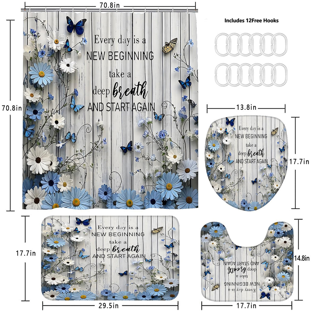 AZHM 4PCS Lotus Shower Curtain Set Black and Gold Flower Bathroom Decor Sets with Shower Curtain and Rugs and Accessories with 12 Hooks for Toilet