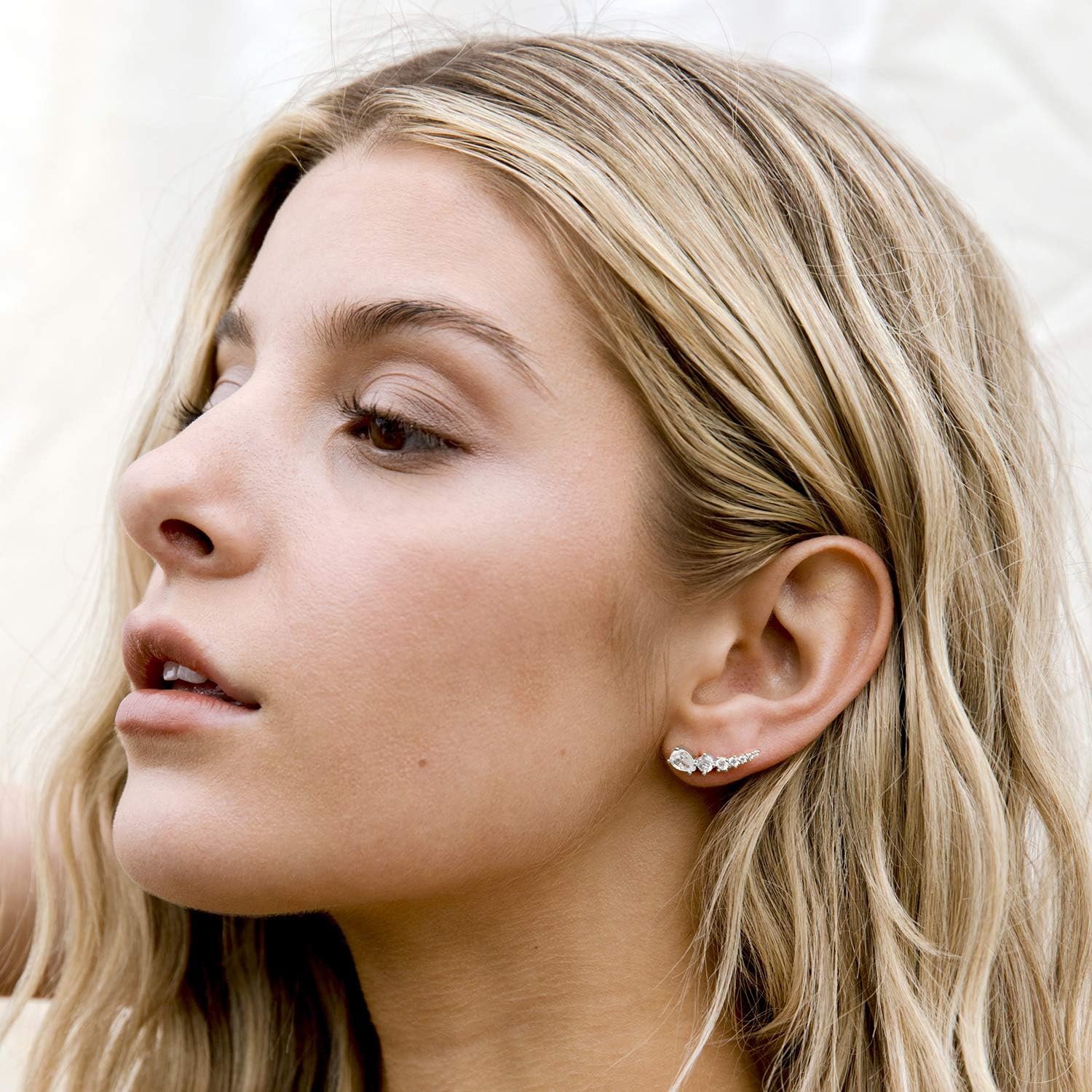 PAVOI 14K Gold Plated Cubic Zirconia Ear Crawler Stud Earrings for Women - Faux Diamond Arrow Climber Fashion Earrings - Trendy Earscape Statement Jewelry