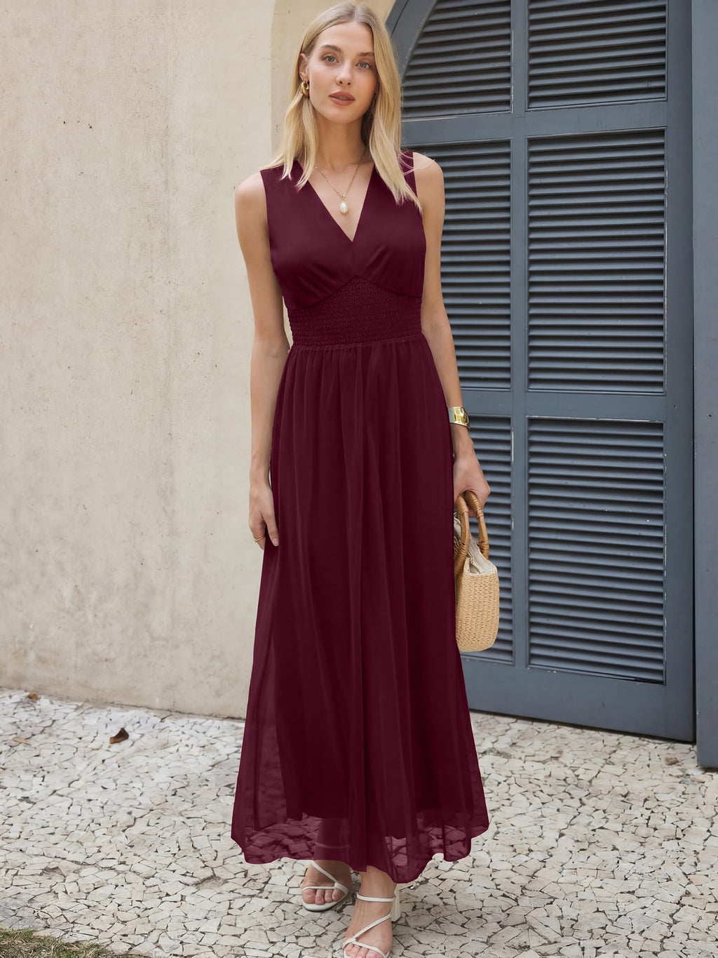 ANRABESS Womens Summer Floral Maxi Dress, A Line Tulle,Elegant for Wedding Guest & Beach Vacation,Flowy Casual Boho Outfits