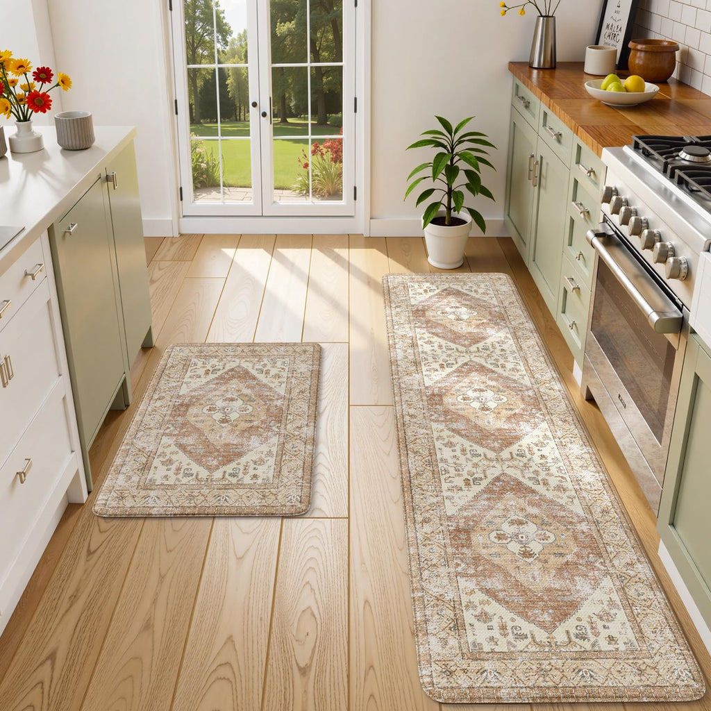 KIMODE Kitchen Mats 2PCS,Cushioned Anti Fatigue Kitchen Rugs and Mats,Non Skid Waterproof Kitchen Mats for Floor,Comfort Foam Standing Mat for Home Decor, Office,Sink,Laundry Room,Desk,Black and White