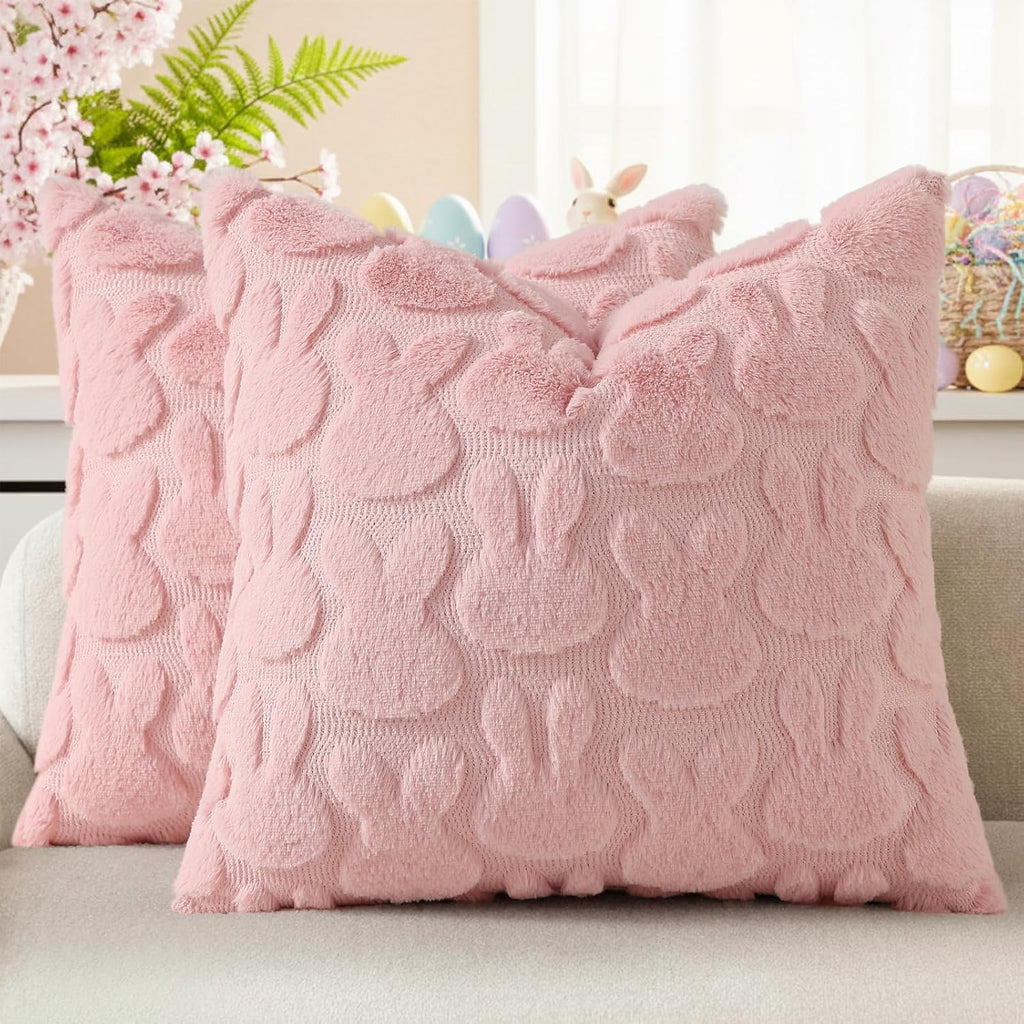 decorUhome Throw Pillow Covers 18x18 Inch Set of 2, Soft Plush Faux Wool Cream White Solid Couch Pillow Covers, Accent Farmhouse Neutral Square Pillow Cases for Sofa Bed Living Room
